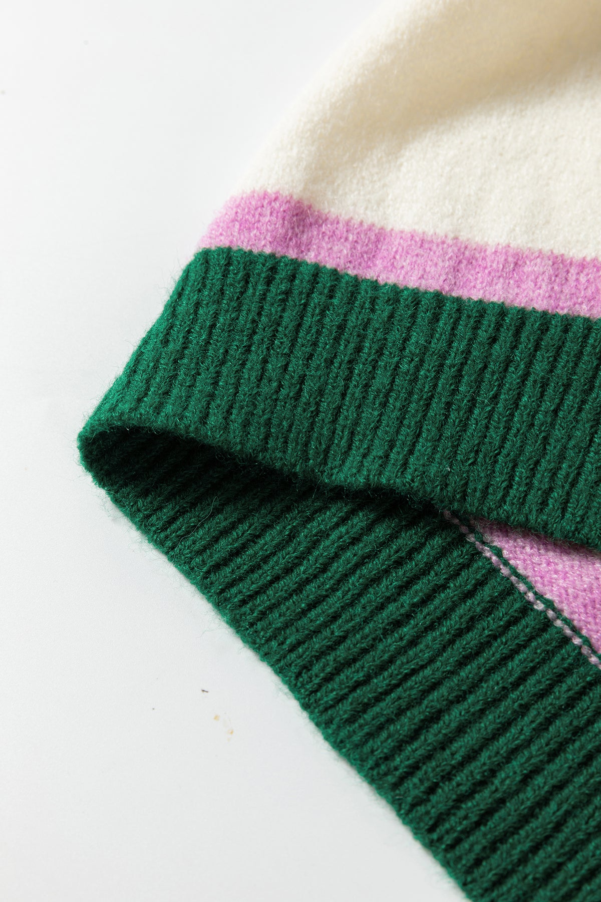 Blackish Green Striped Color Block Knit Dropped Shoulder Loose Pullover Sweater