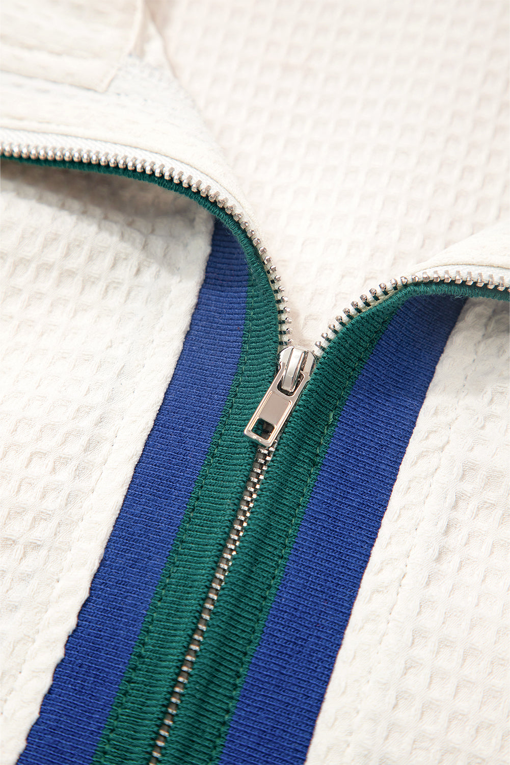 White Waffle Textured Contrast Polo Neck Zip up Jumper