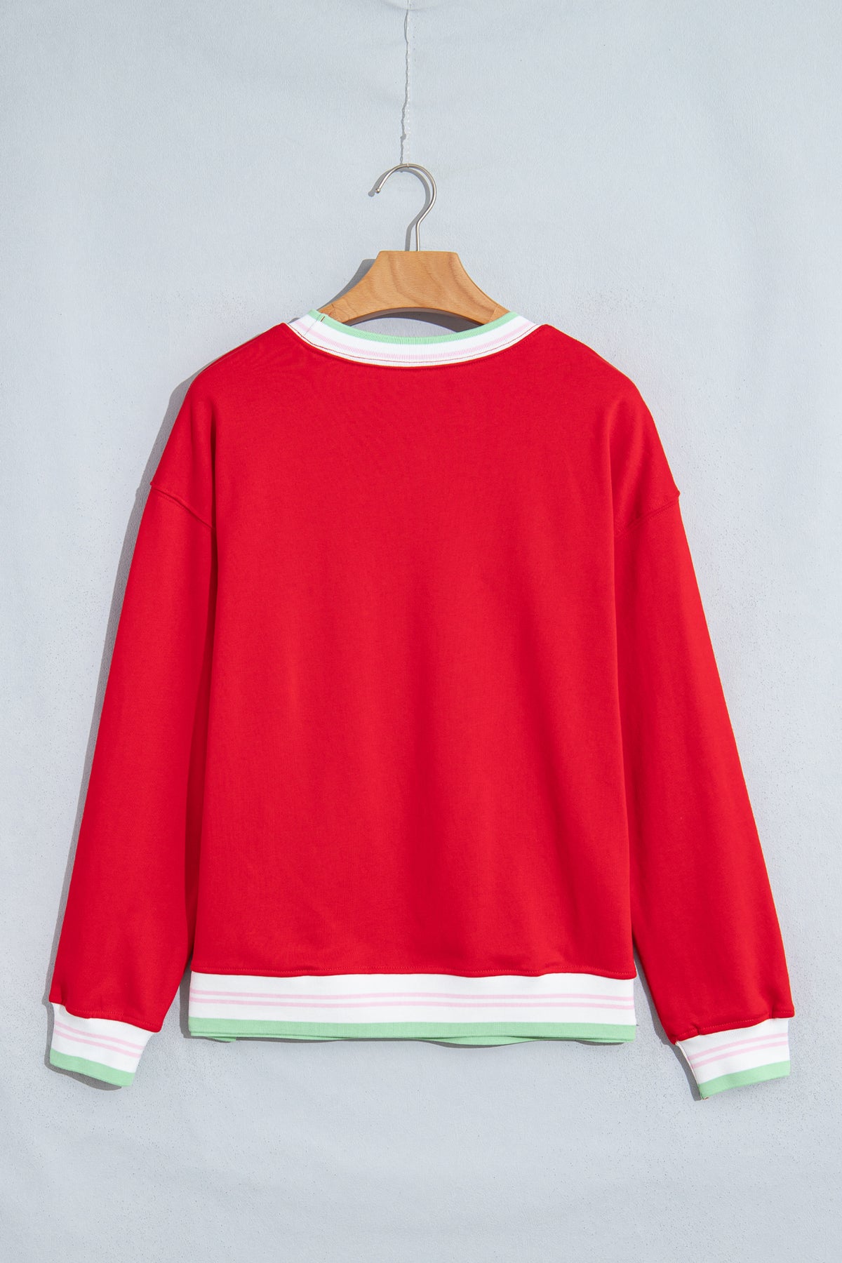 Bright Green Contrast Striped Trim Baggy Pullover Sweatshirt