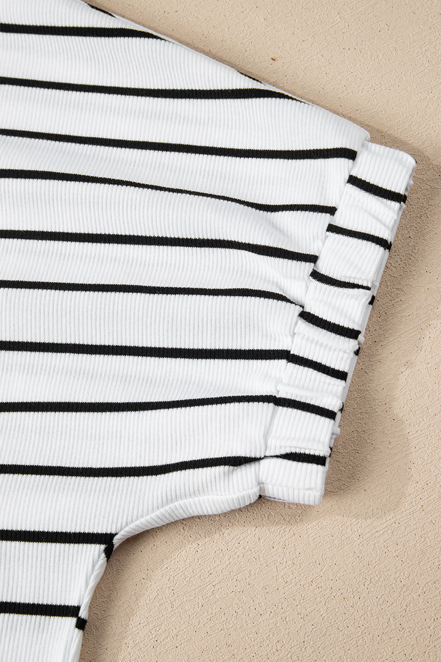 White Stripe Stand Collar V Neck Elastic Cuffs Half Sleeve Dolman Top