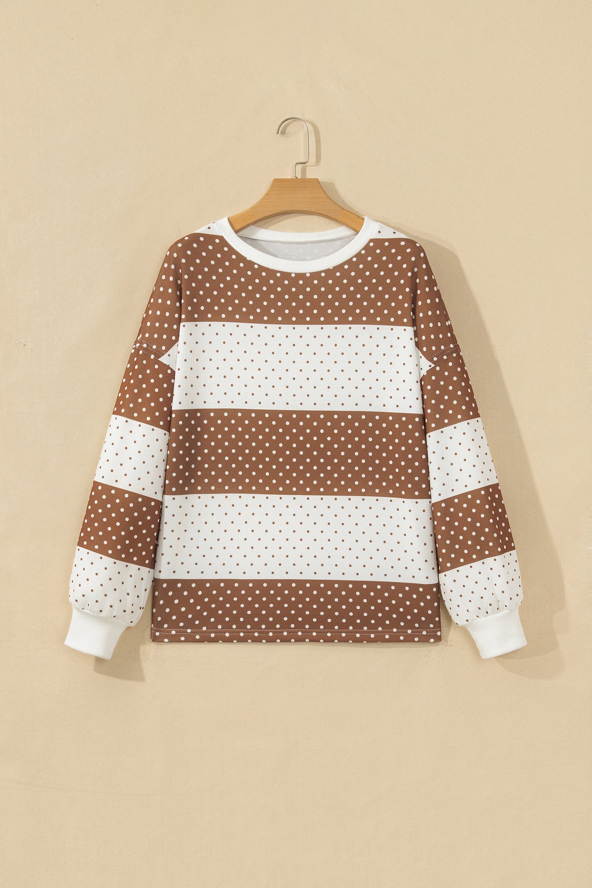 Blue Polka Dot Patchwork Colorblock Long Sleeve Top
