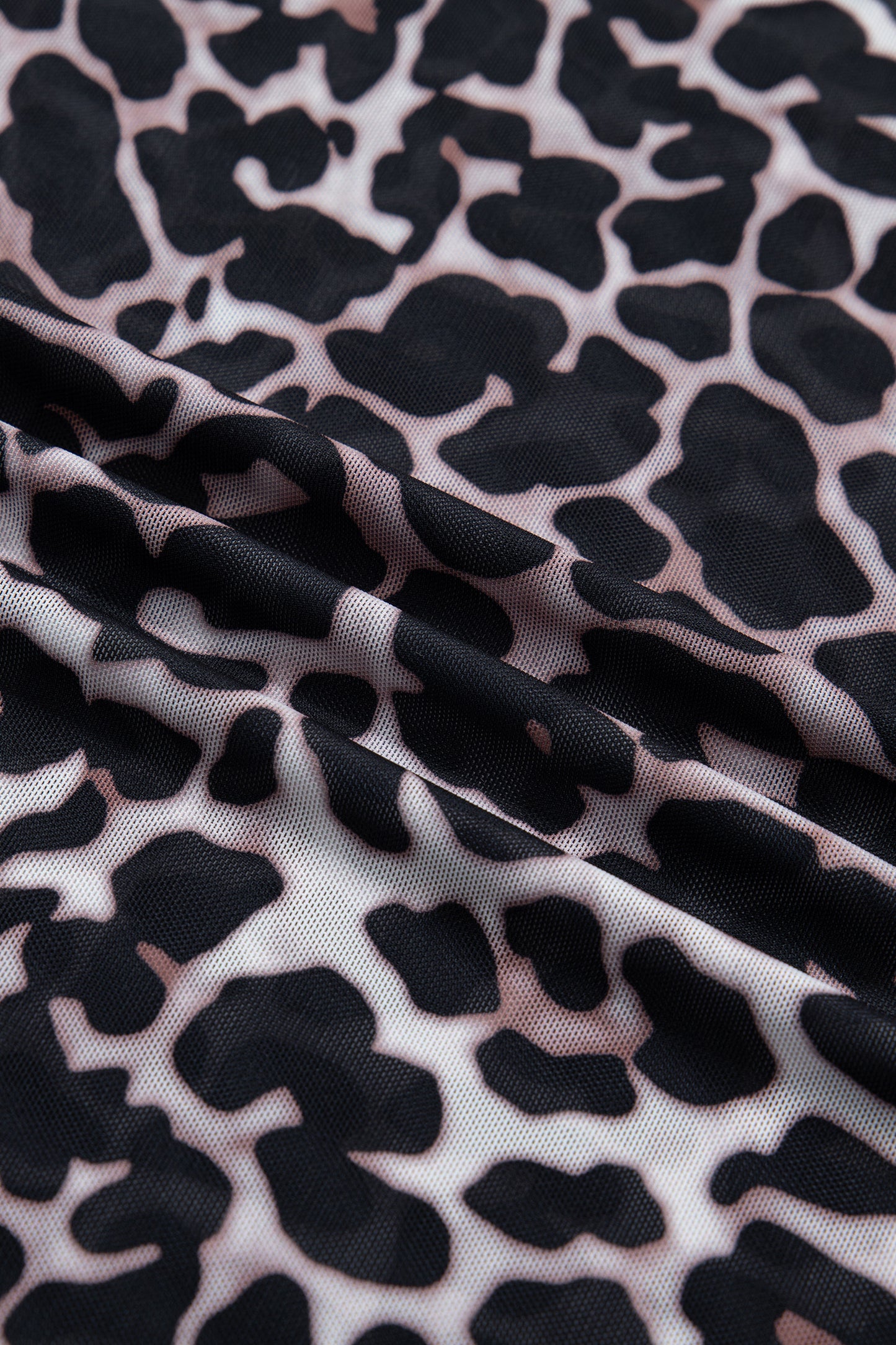 Khaki Leopard Print Sheer Mesh Short Sleeve Top