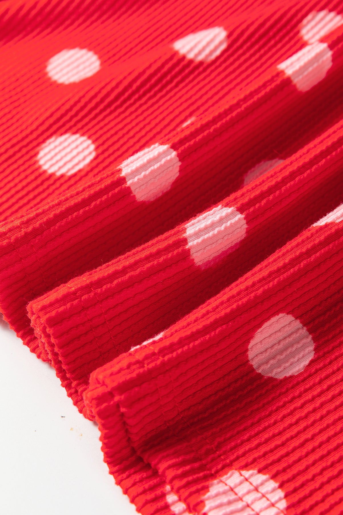 Red Polka Dot Ribbed Knit Mock Neck Pullover Two Piece Pants Set