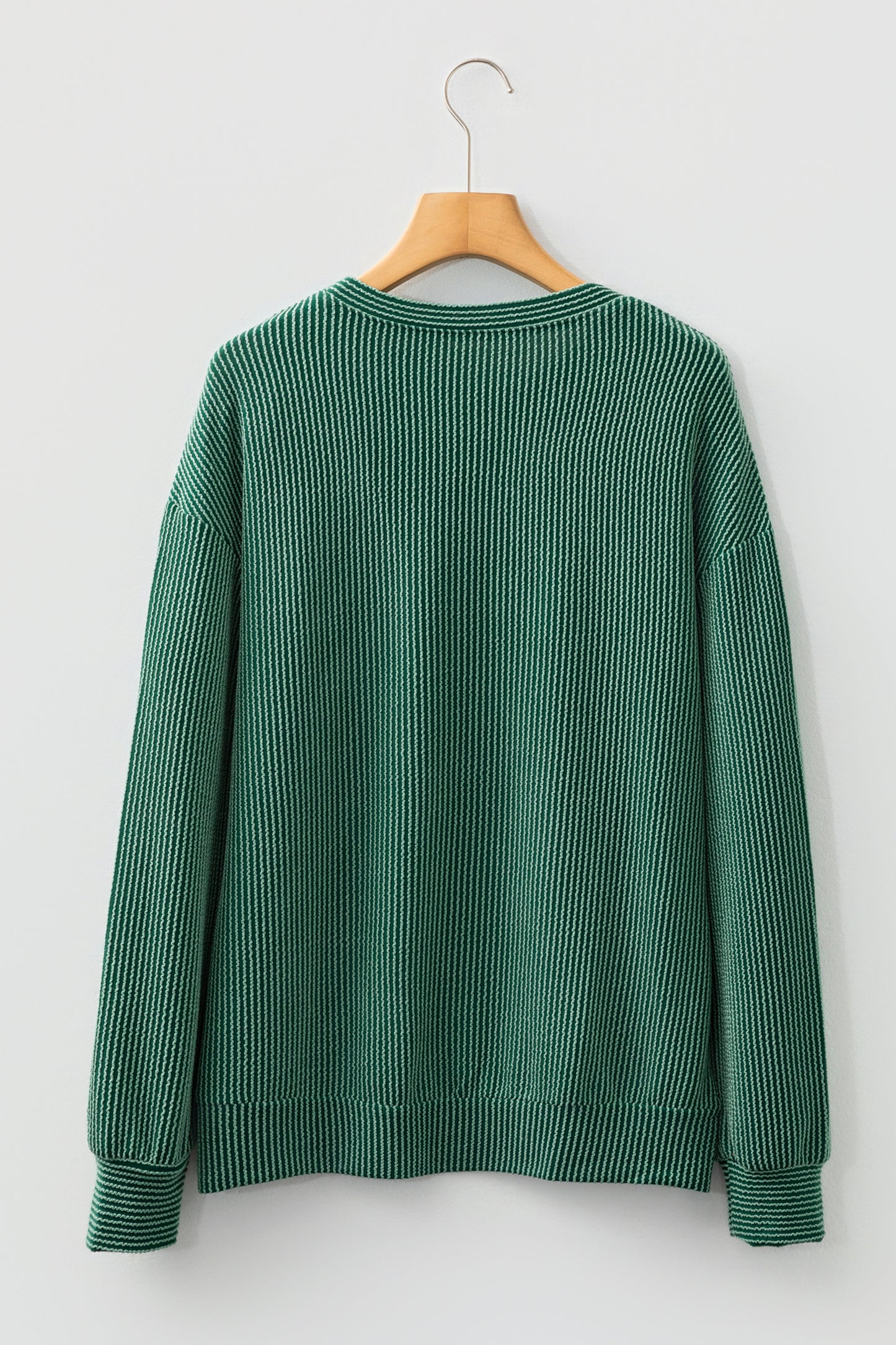 Blackish Green Twisted Rib Outlined Merry Letter Graphic Loose Long Sleeve Top