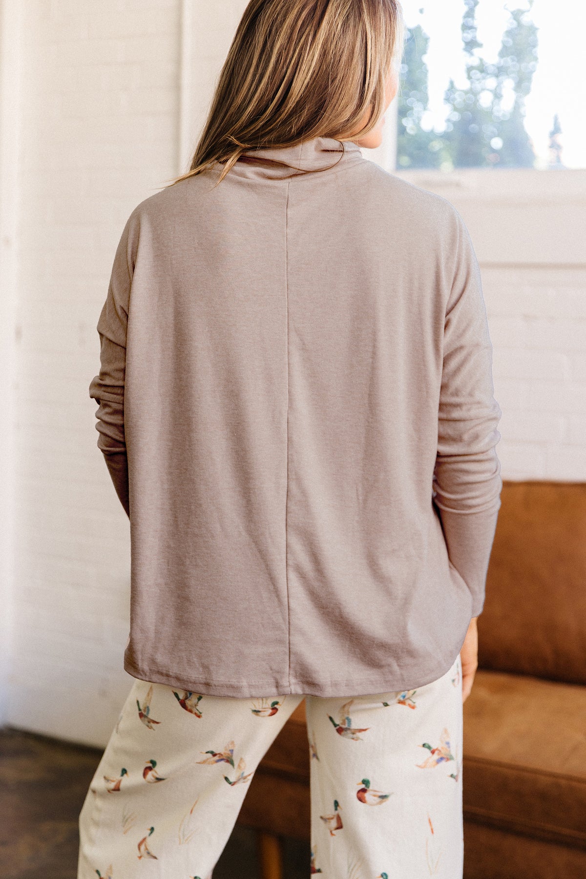 Red Sandalwood High Neck Long Sleeve Top