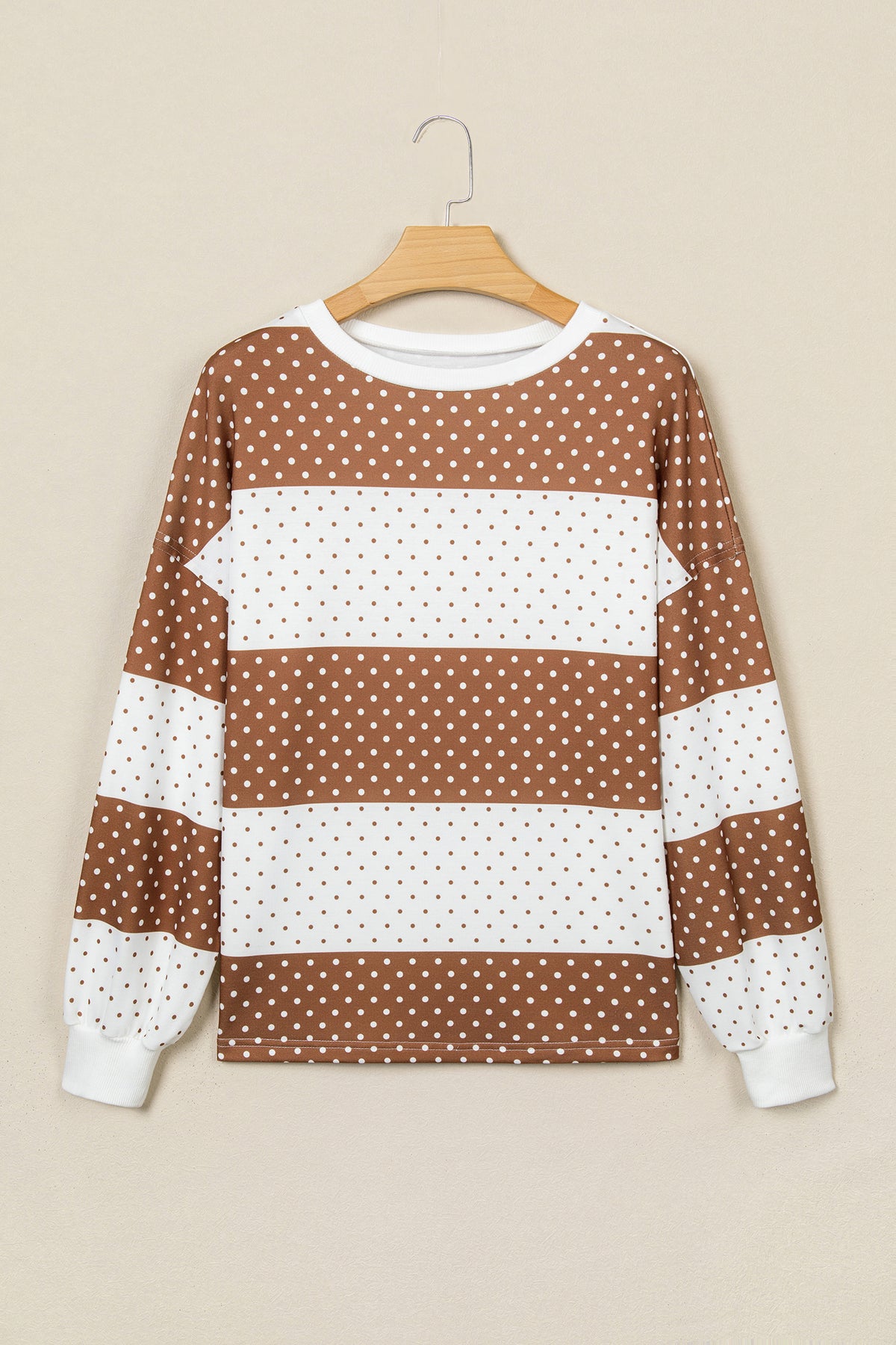 Blue Polka Dot Patchwork Colorblock Long Sleeve Top