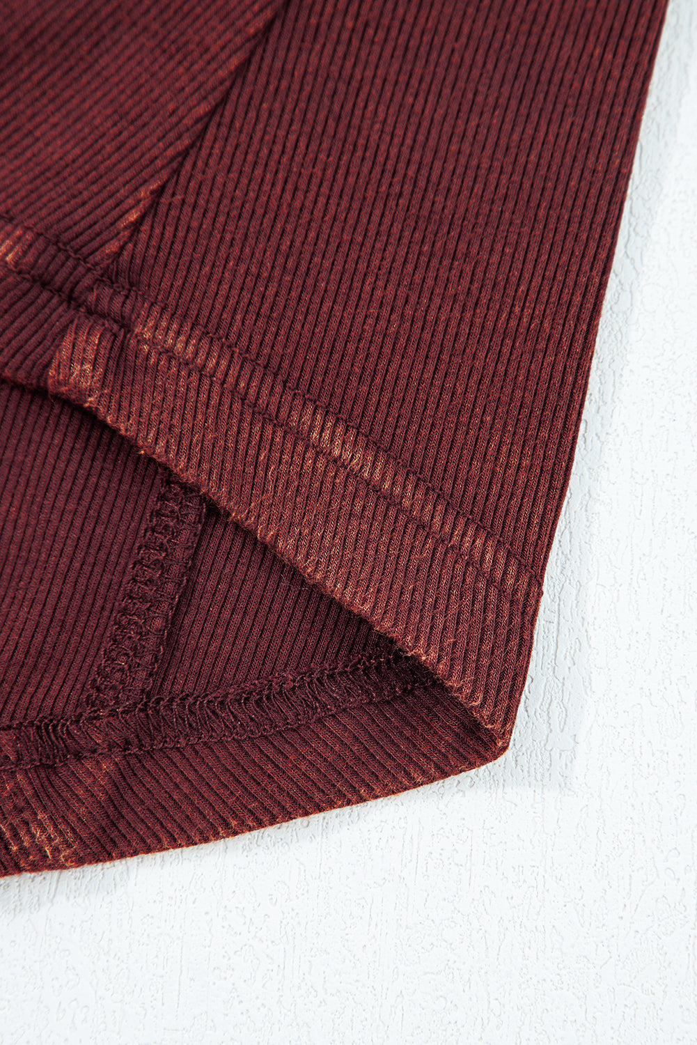Burgundy Exposed Seam Ribbed Long Sleeve Top