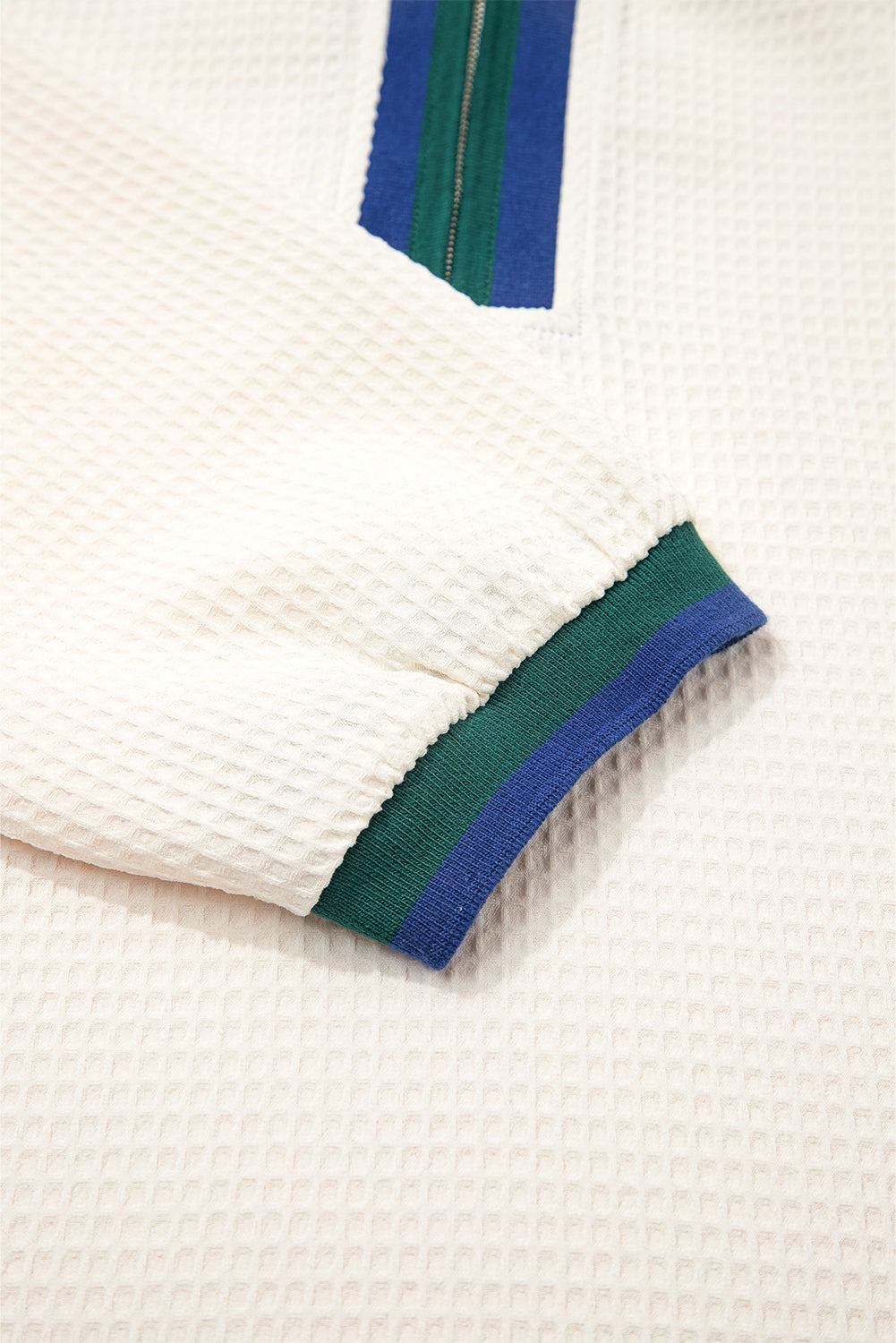 White Waffle Textured Contrast Polo Neck Zip up Jumper