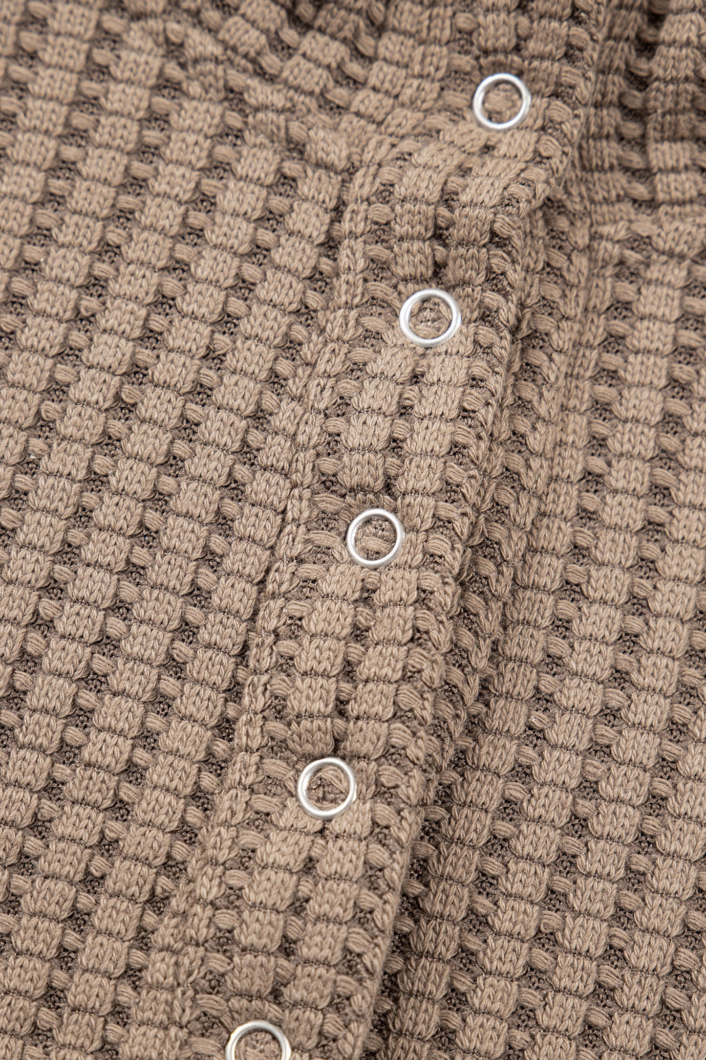 Casual Solid Color Textured Snap Button Collared Baggy Top