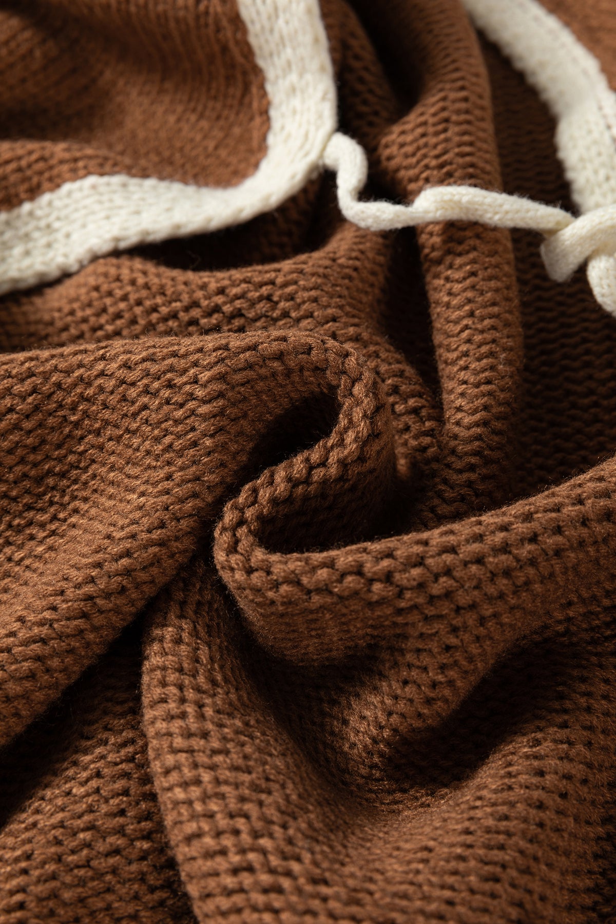 Chestnut Contrast Trim V-Neck Tie Front Loose Sweater Cardigan