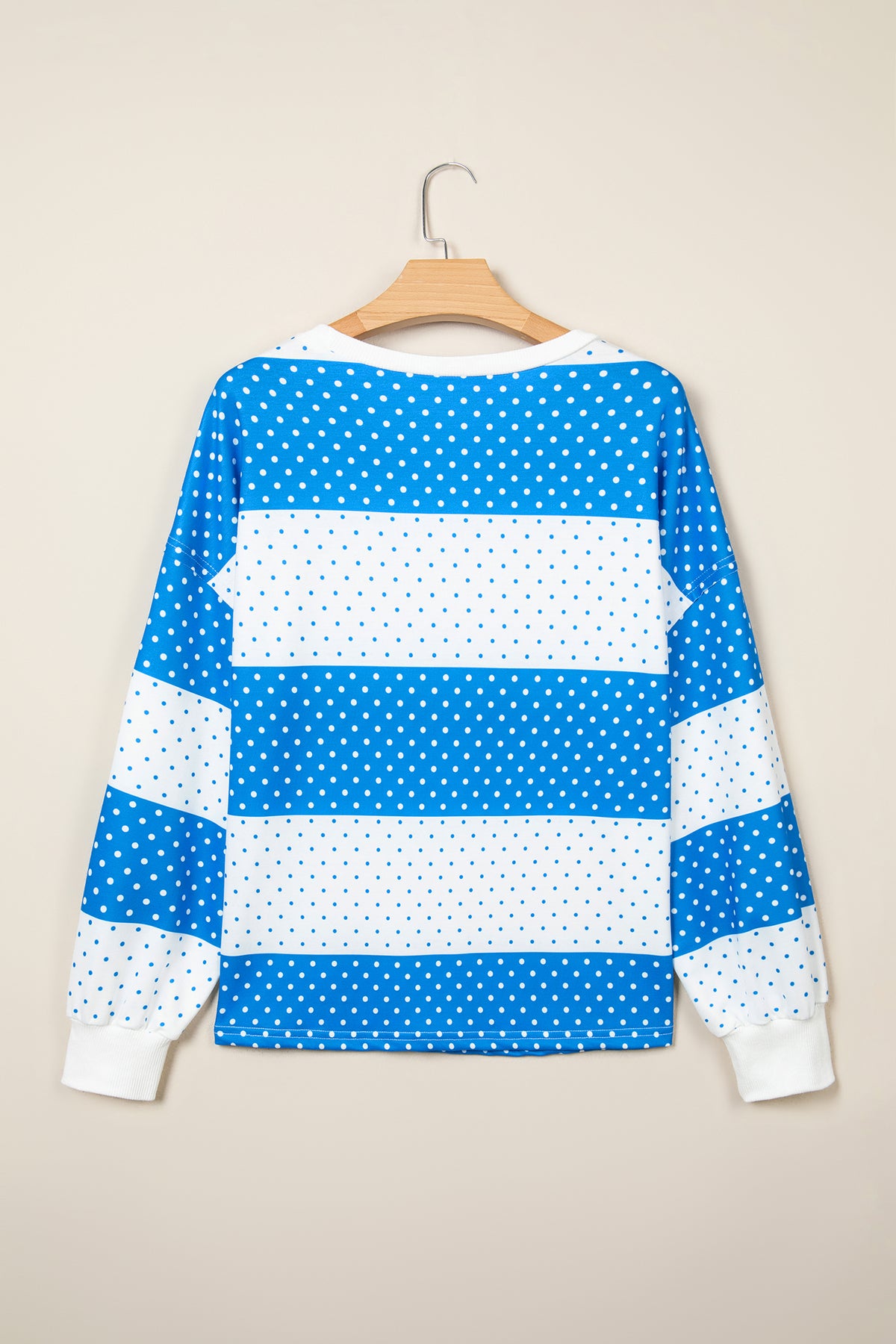 Blue Polka Dot Patchwork Colorblock Long Sleeve Top