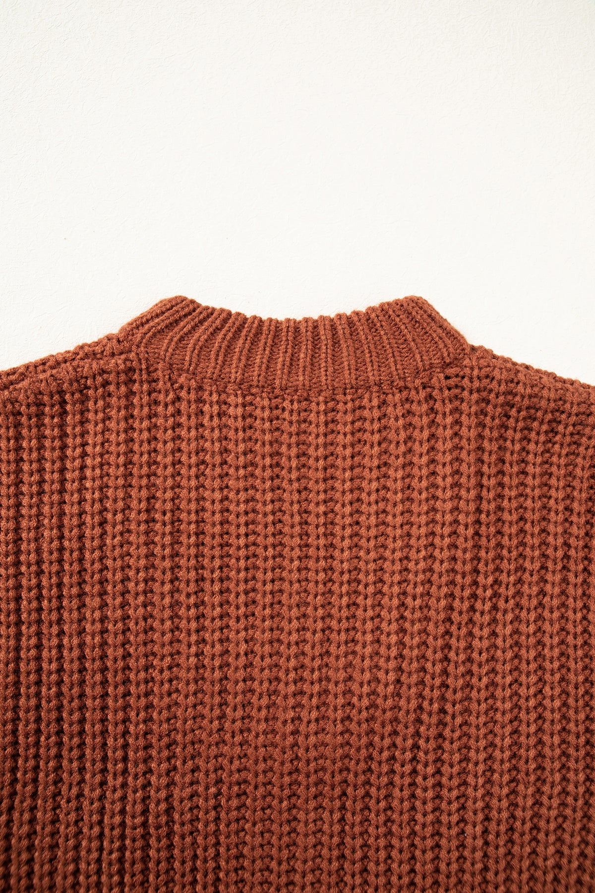 Cinnamon Solid Color Short Sleeve Zipper Knit High Neck Sweater