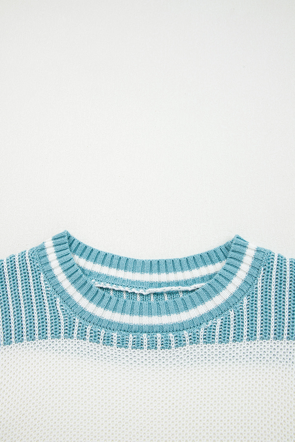 Light Blue Two Tone Striped Patchwork Drop Shoulder Loose Sweater