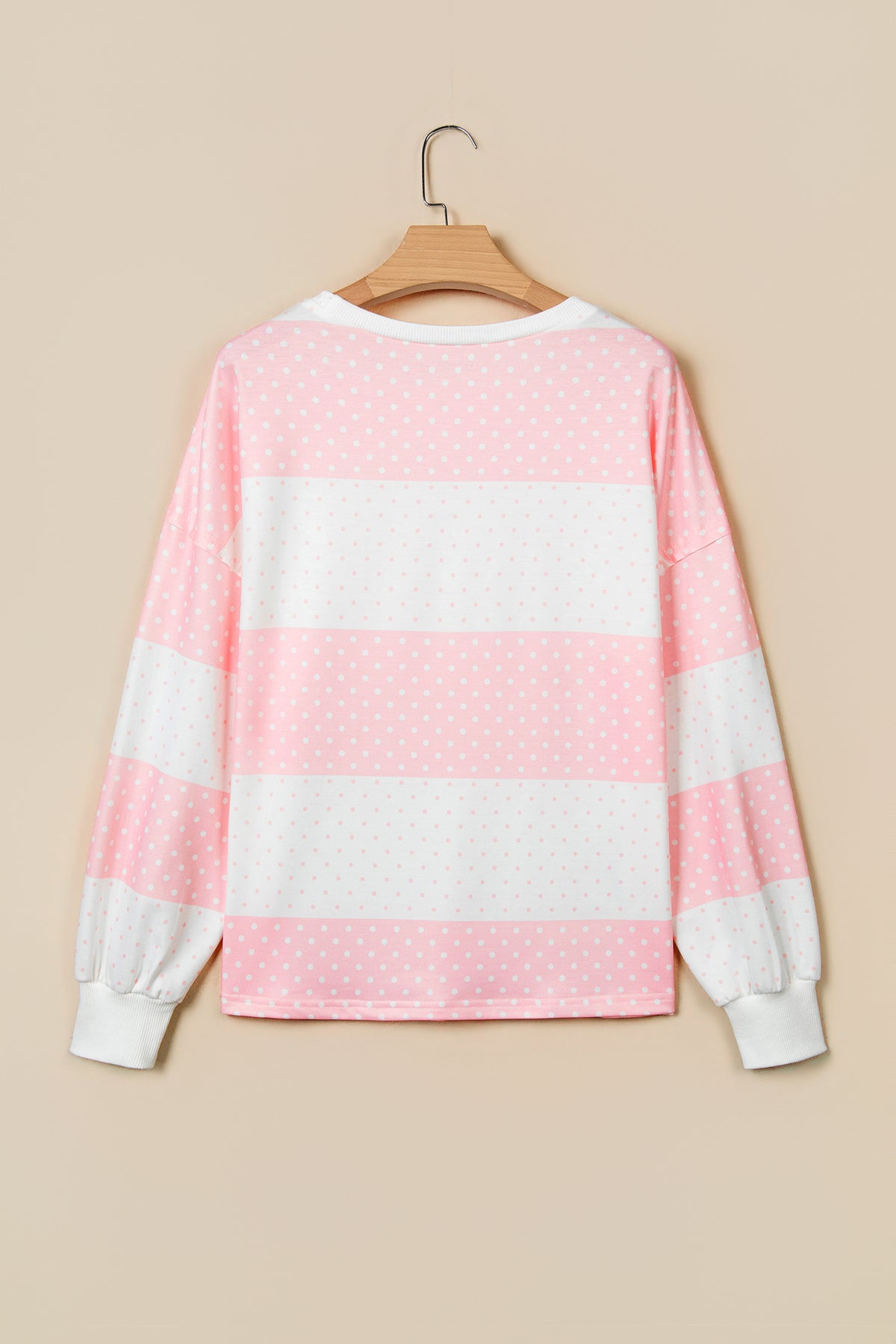 Blue Polka Dot Patchwork Colorblock Long Sleeve Top