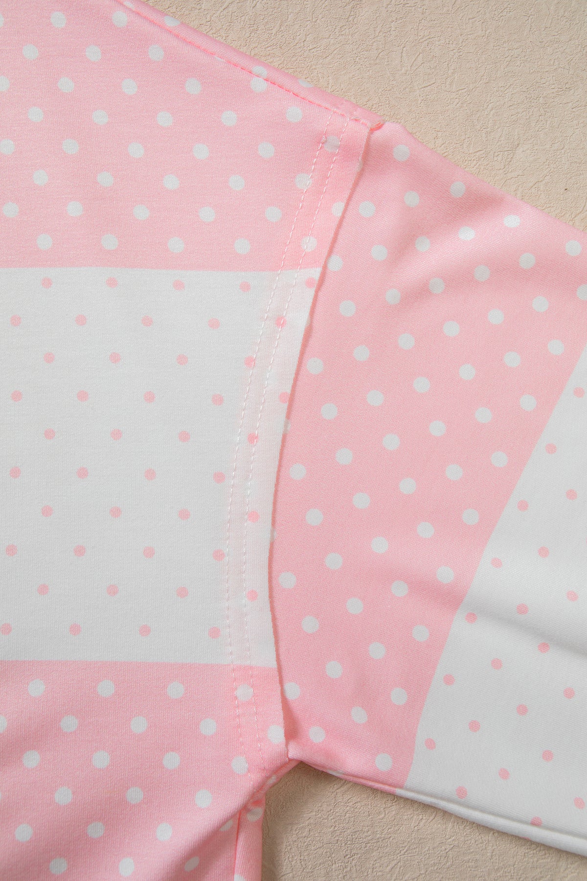 Blue Polka Dot Patchwork Colorblock Long Sleeve Top