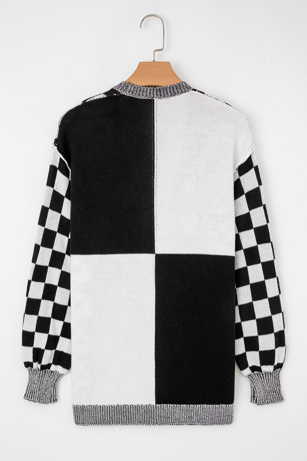 Black Checkered Open Front Drop Shoulder Cardigan
