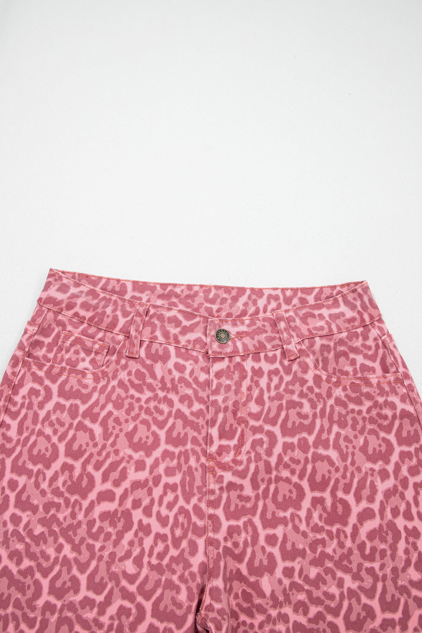 Rose Leopard Frayed Edge Wide Leg High Waist Jeans