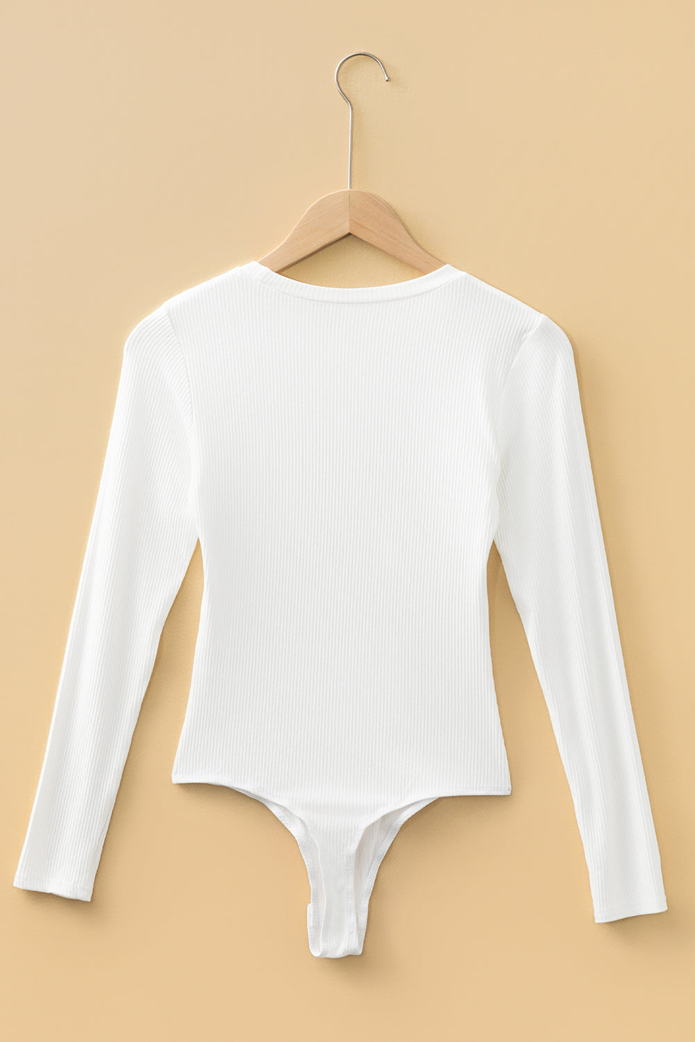 White Ribbed Long Sleeve Crew Neck Solid Color Bodysuit