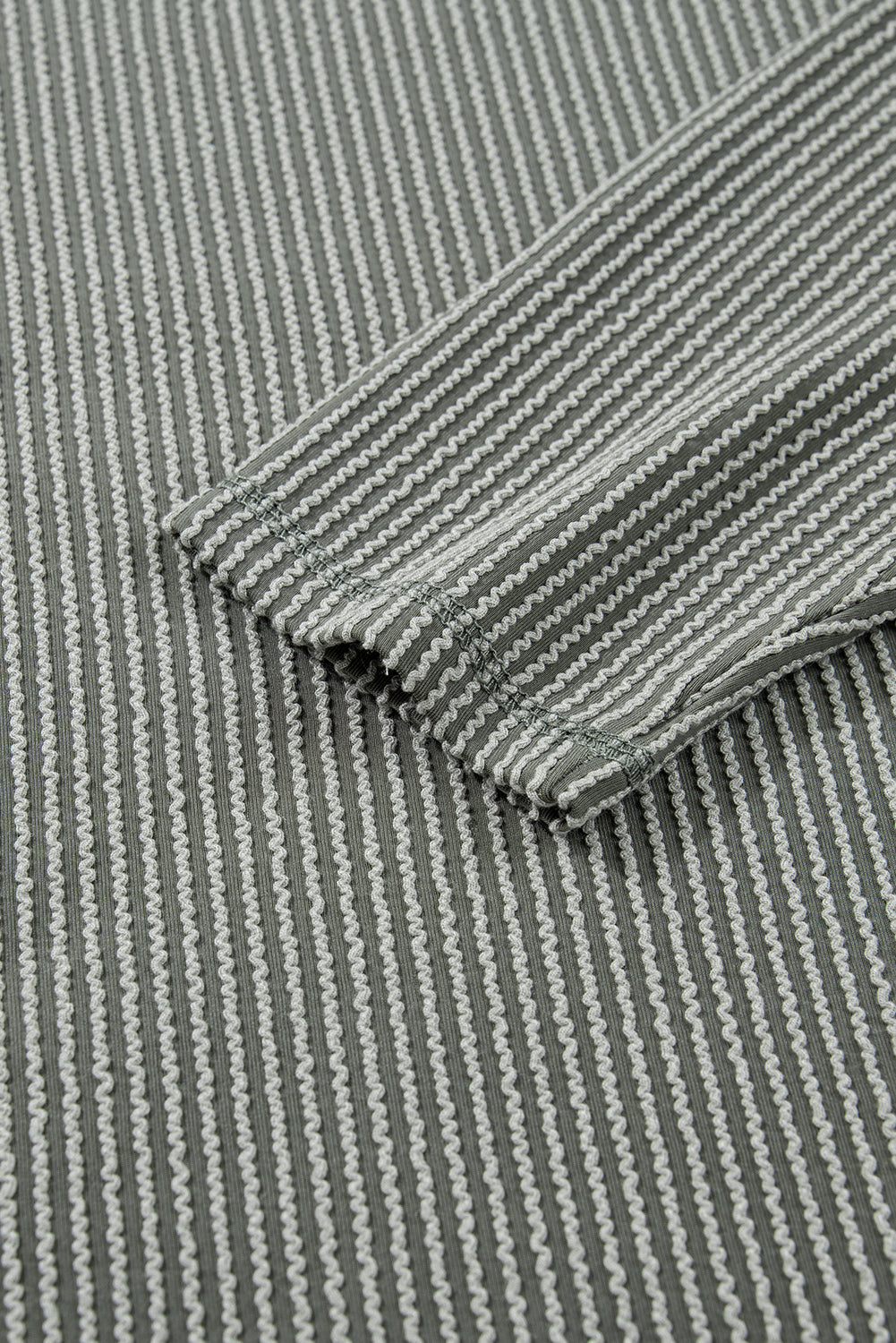 Green Bay Twist Ribbed Exposed Seam Detail Long Sleeve Loose Top