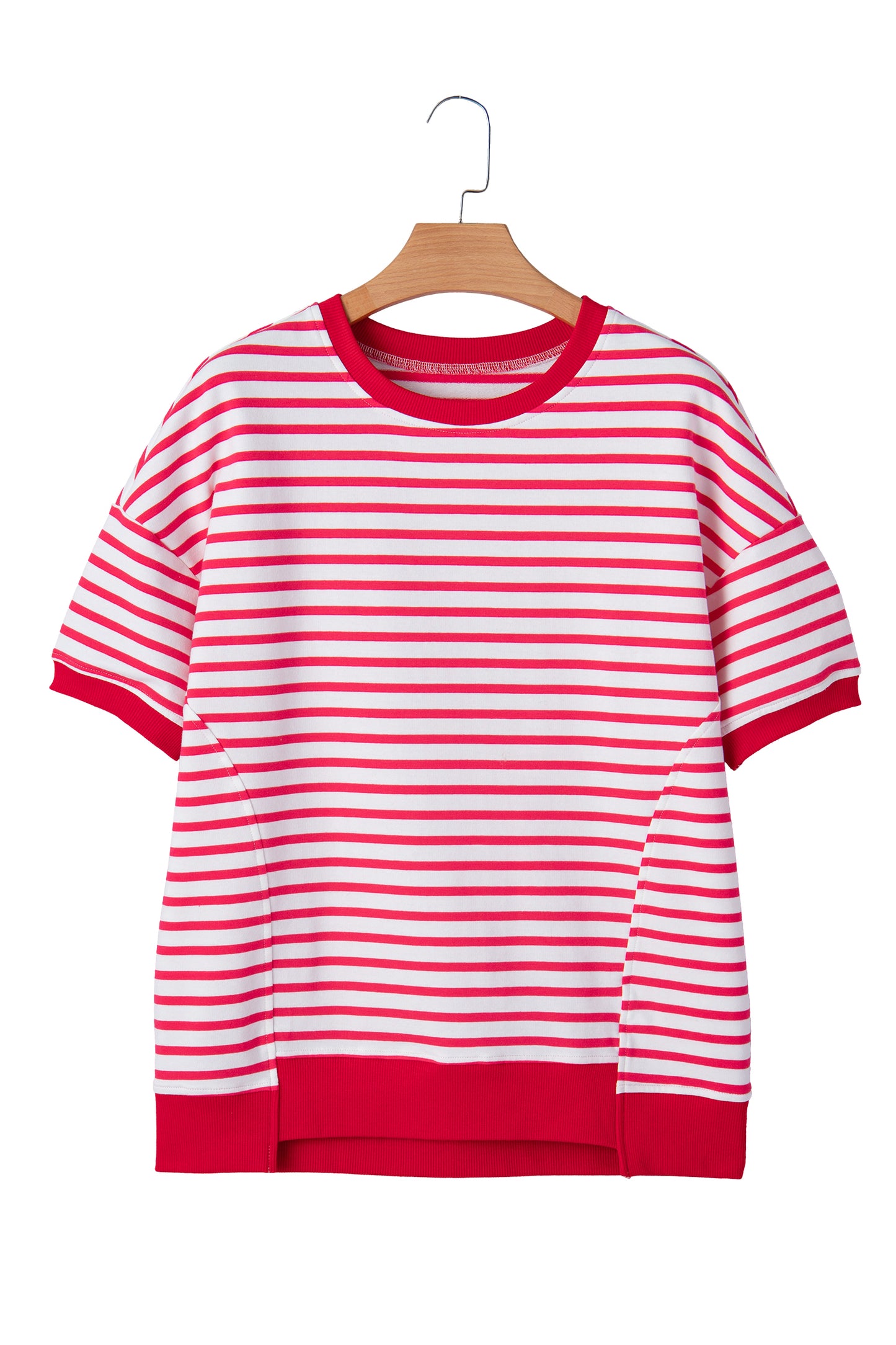 Red Stripe Drop Shoulder Half Sleeve T Shirt