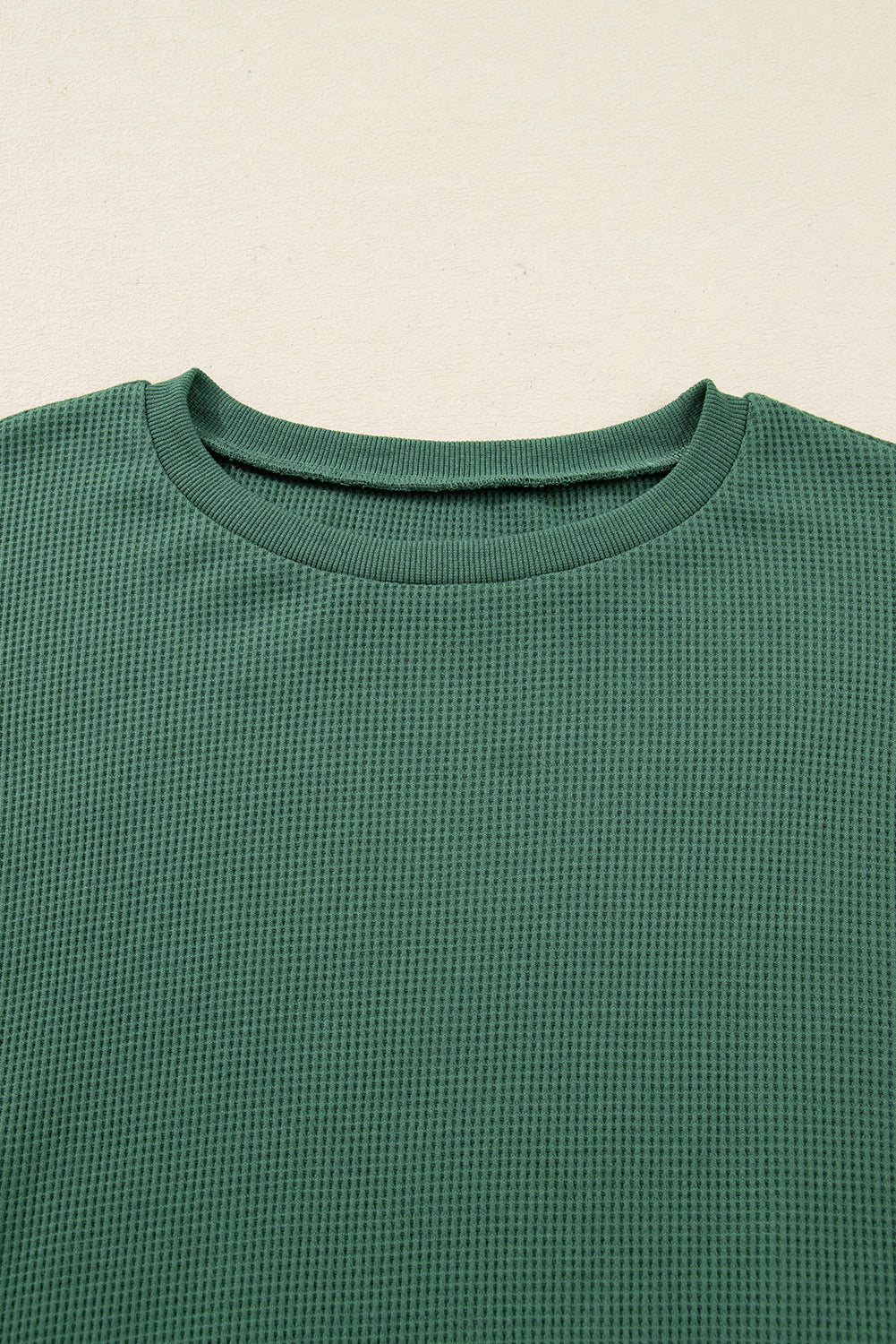Evergreen Solid Color Raw Seam Patchwork Ribbed Drop Shoulder Sweatshirt