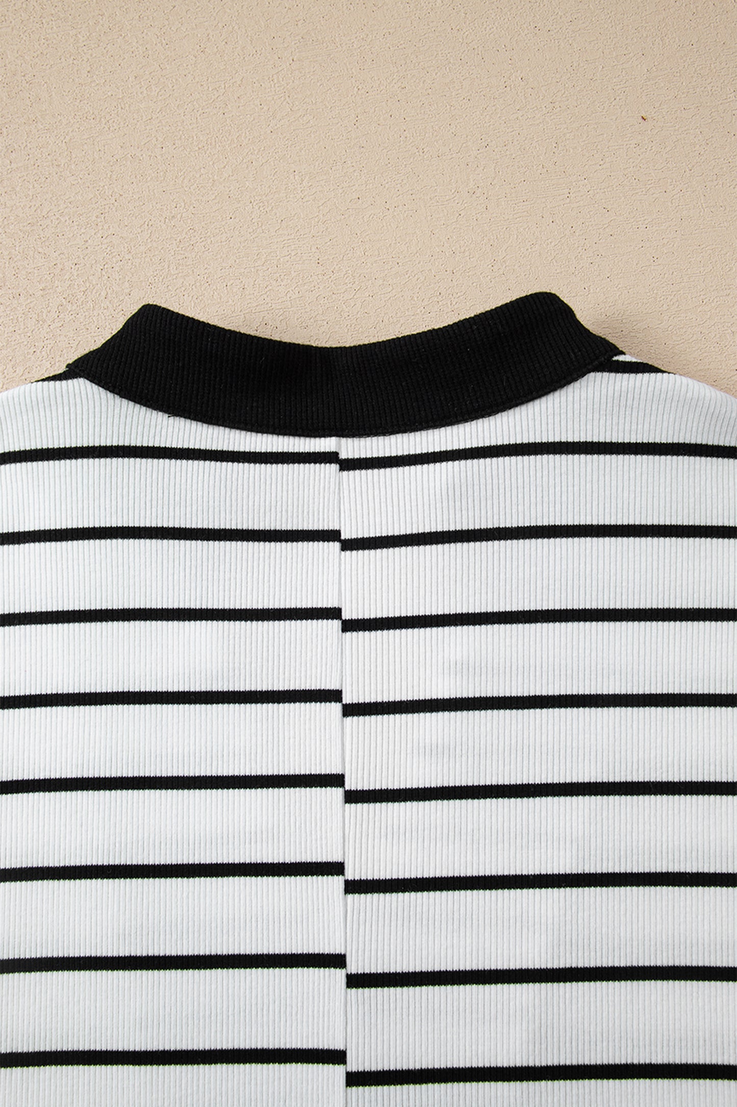 White Stripe Stand Collar V Neck Elastic Cuffs Half Sleeve Dolman Top