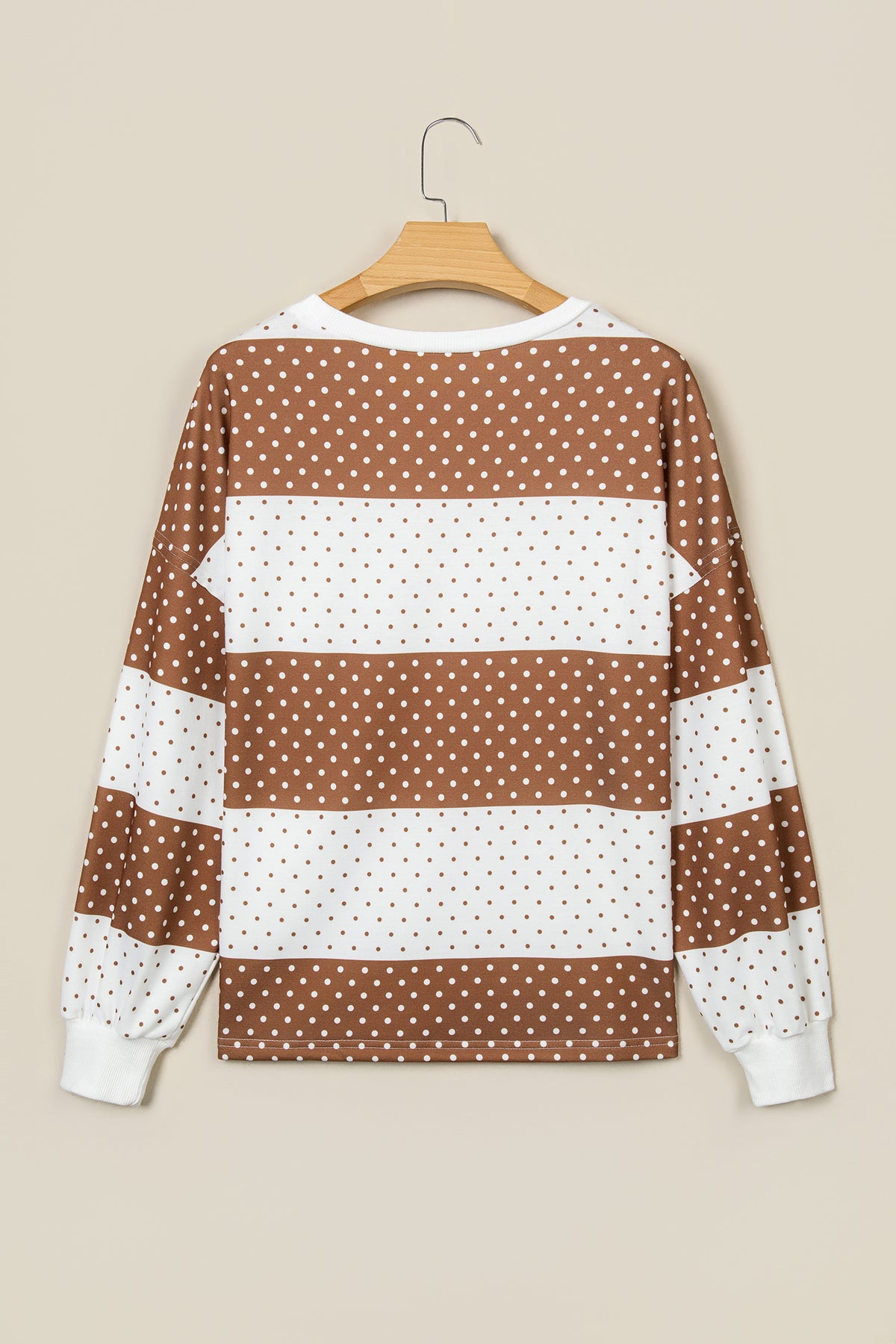 Blue Polka Dot Patchwork Colorblock Long Sleeve Top