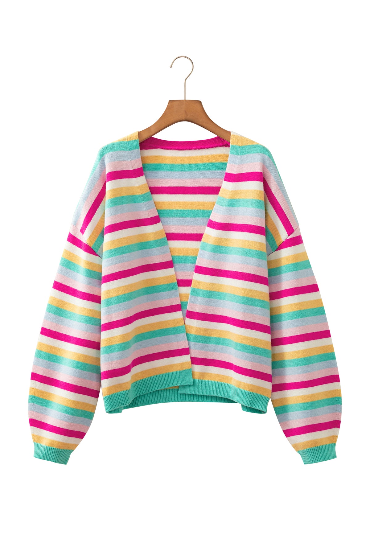 Multicolour Striped Knit Drop Shoulder Open Front Sweater Cardigan