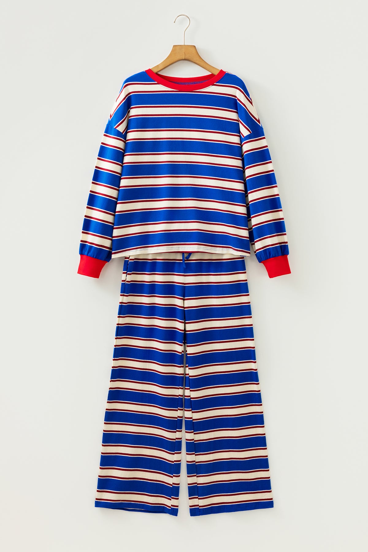 Khaki Stripe Contrast Trim Patchwork Casual Two-Piece Pants Set