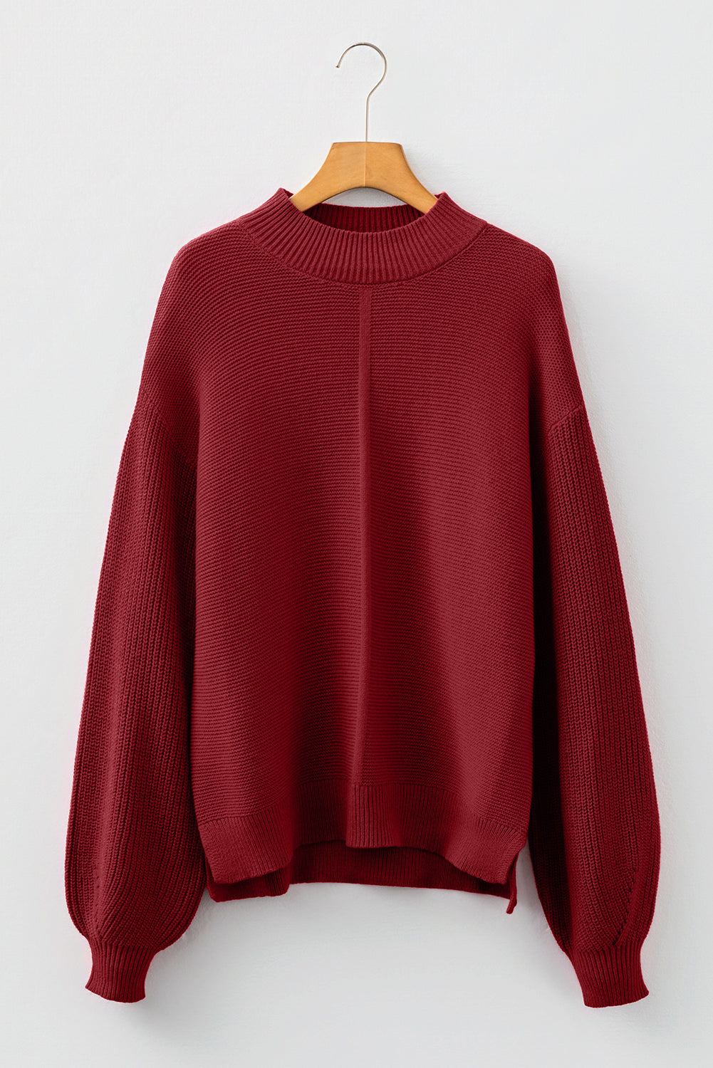 Red Dahlia Solid Color Front Seam Drop Shoulder Loose Sweater