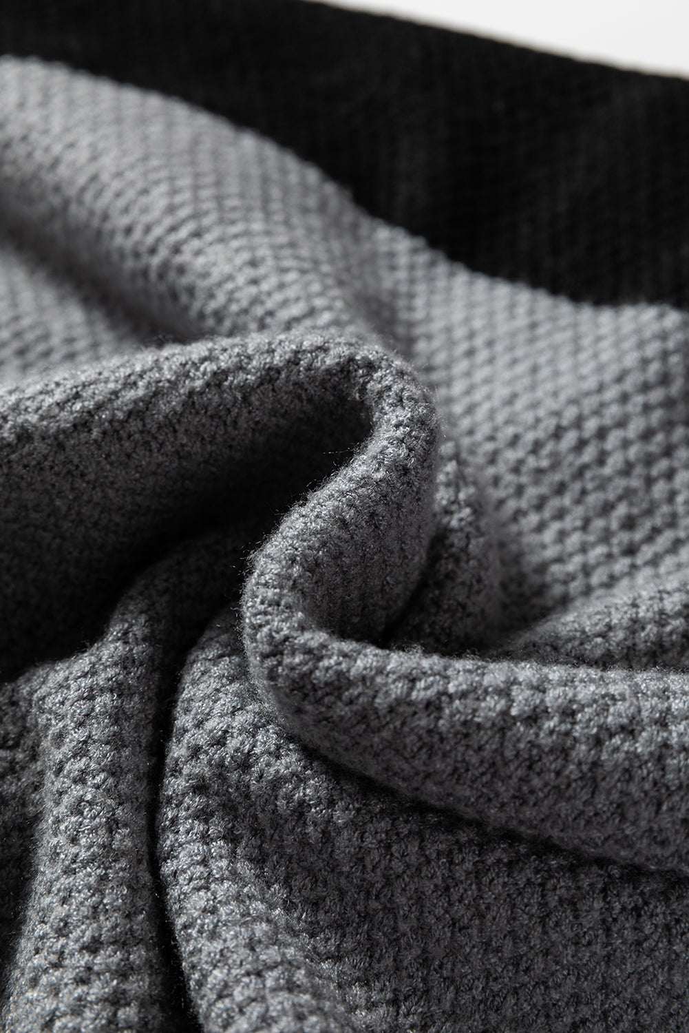 Medium Grey Color Block Knit Striped Sleeve Detail Casual Sweater