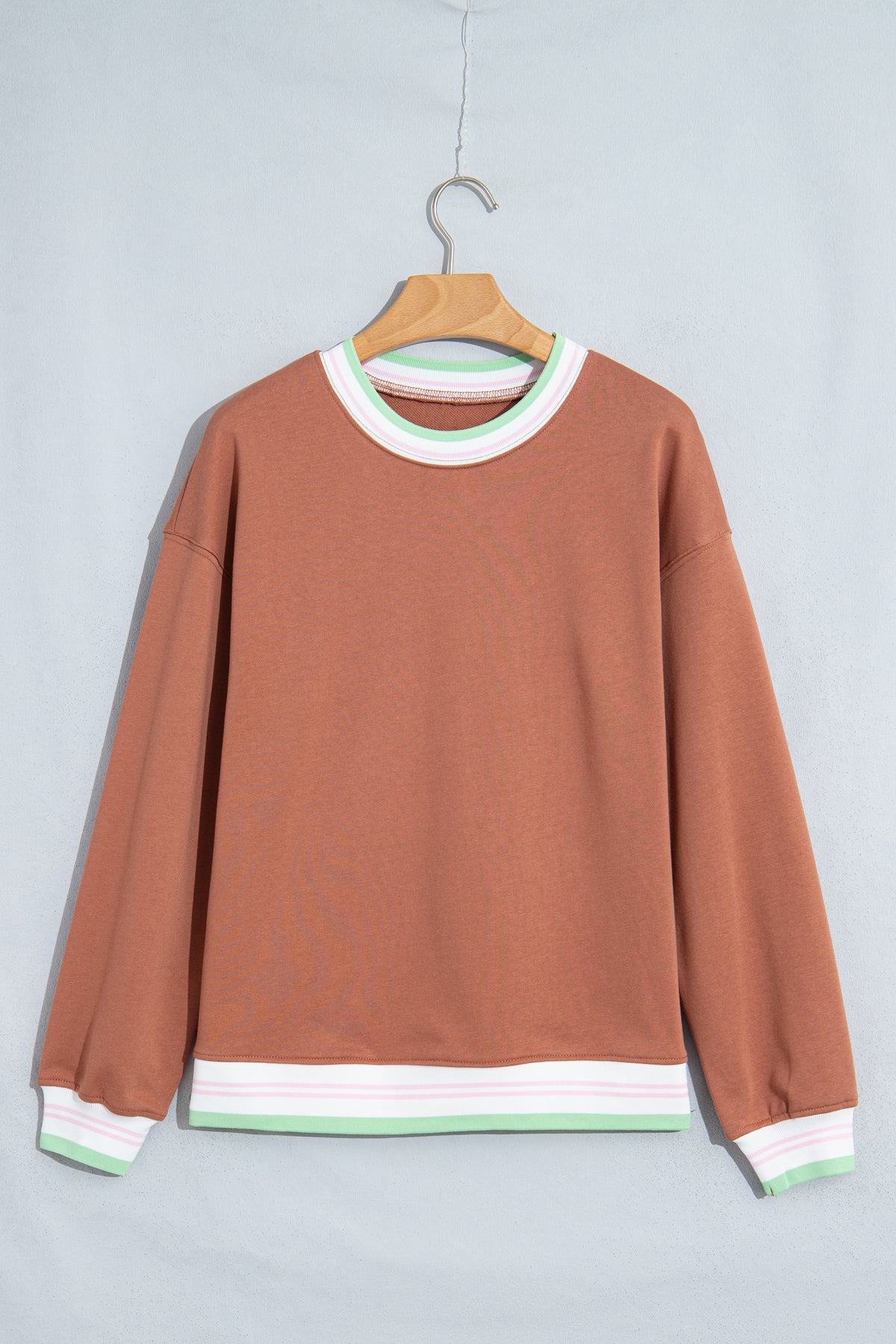 Bright Green Contrast Striped Trim Baggy Pullover Sweatshirt