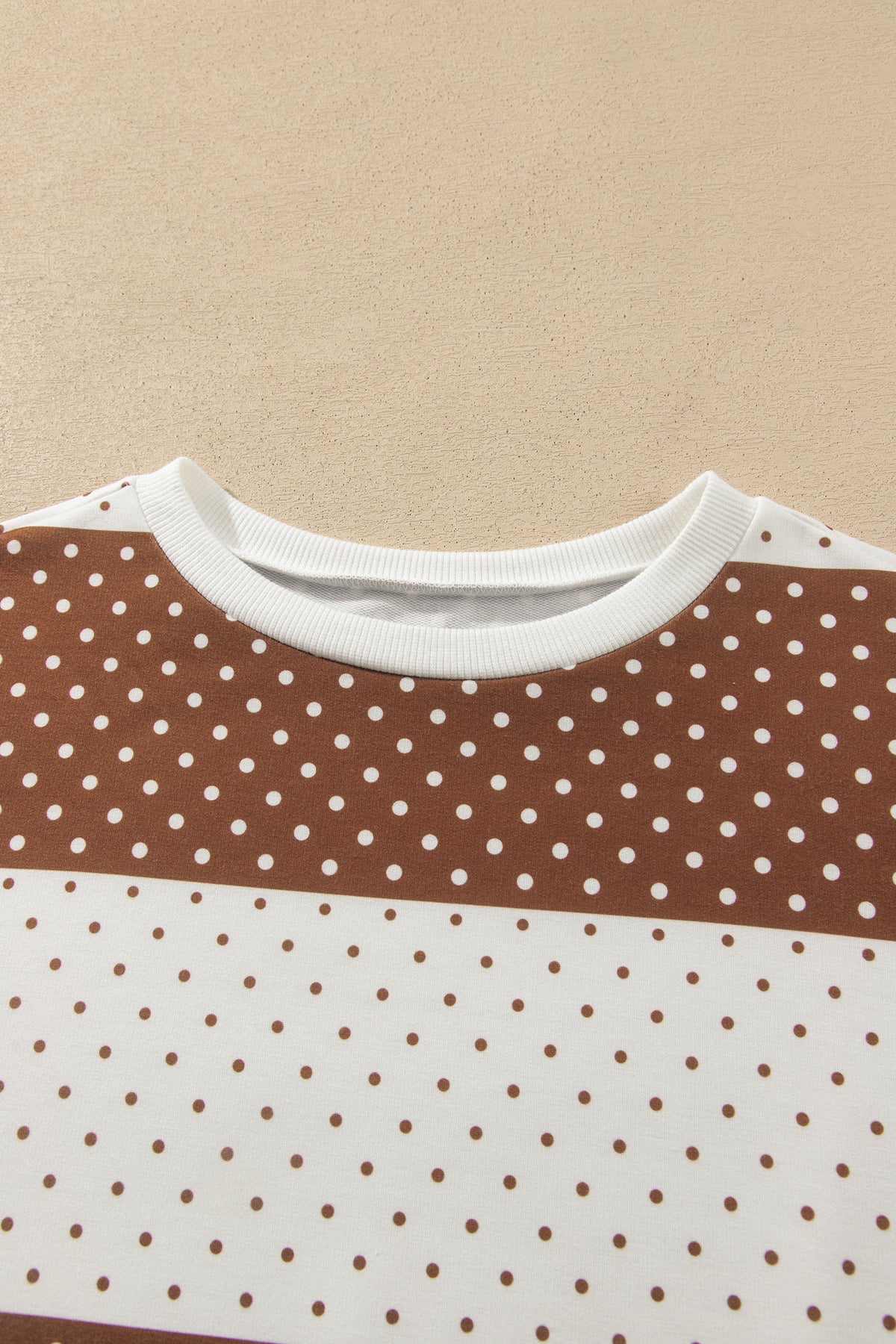 Blue Polka Dot Patchwork Colorblock Long Sleeve Top