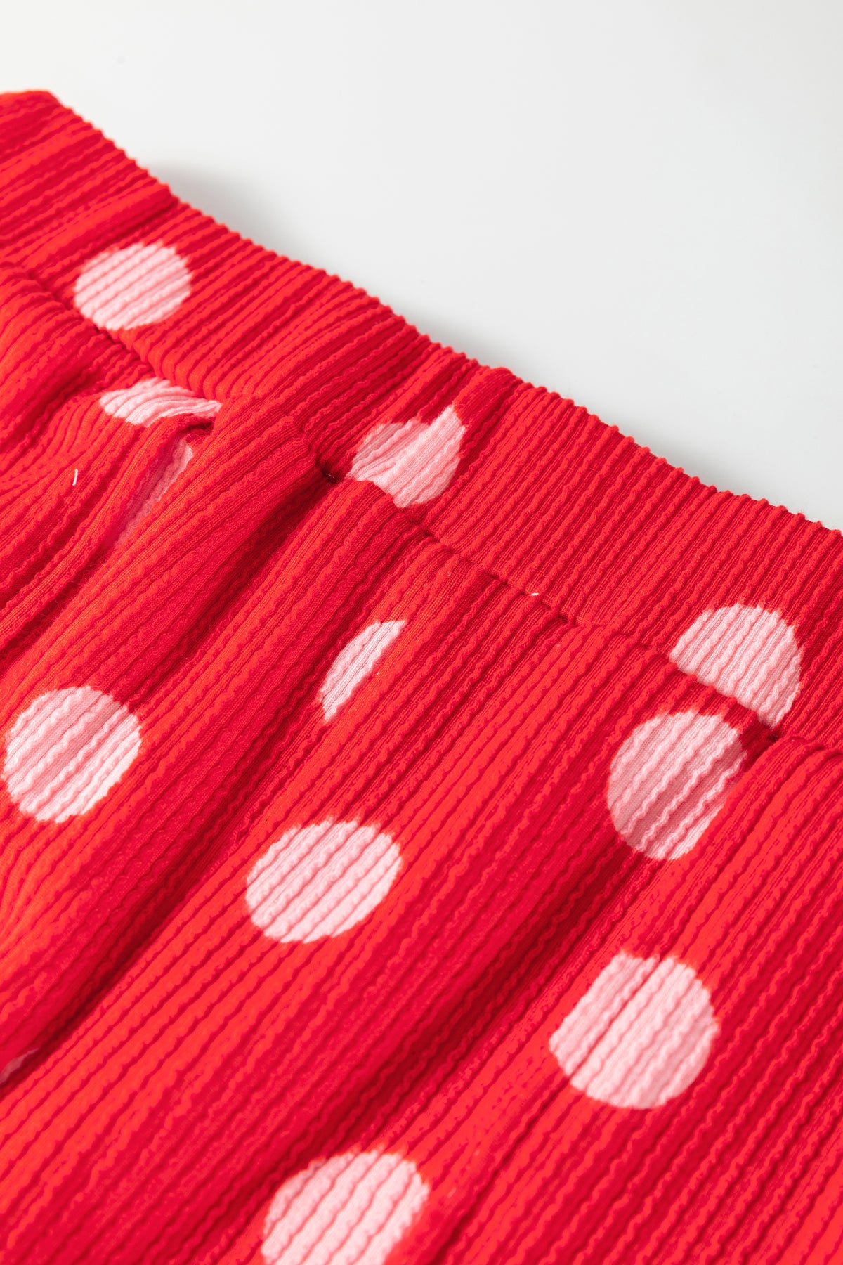 Red Polka Dot Ribbed Knit Mock Neck Pullover Two Piece Pants Set