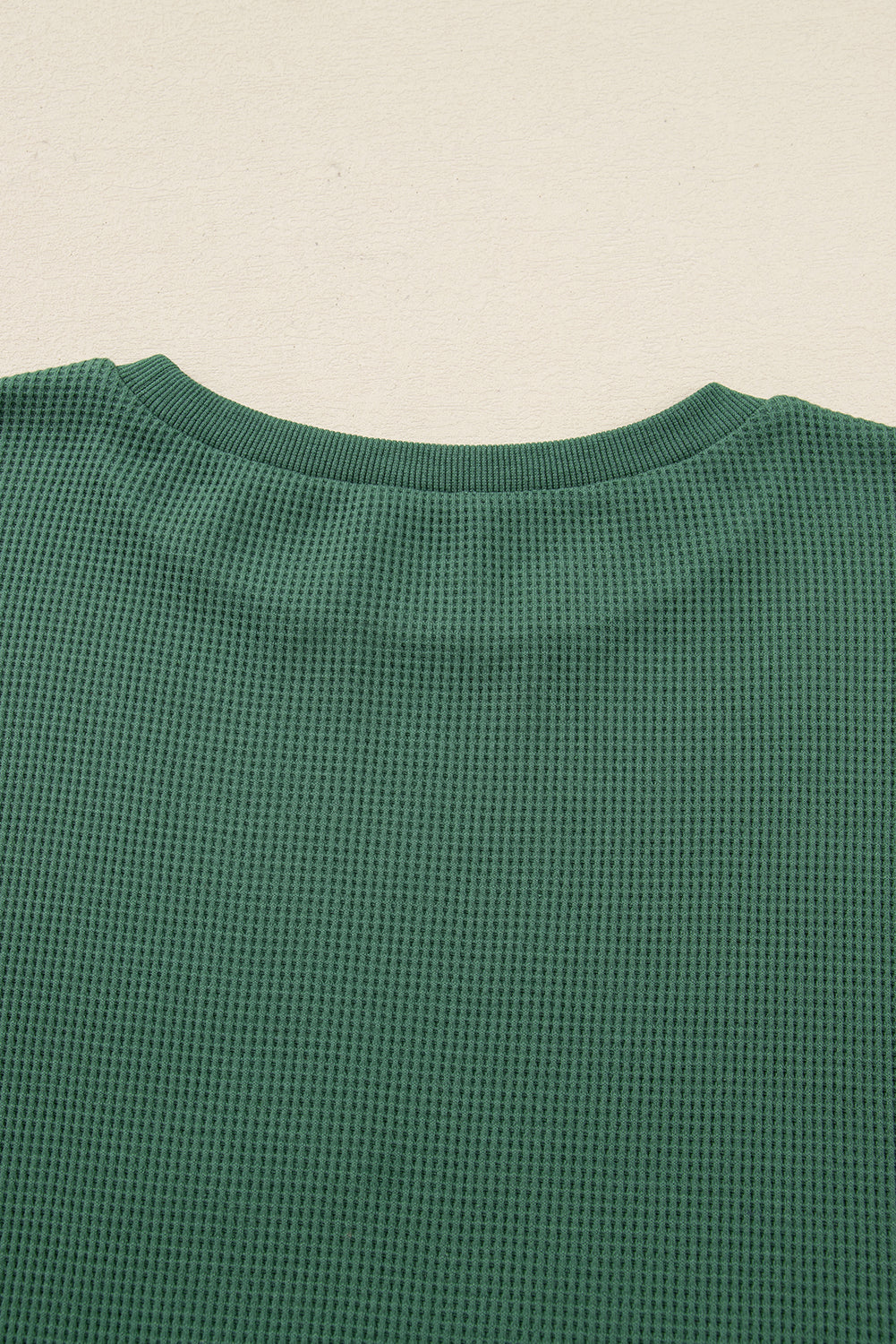 Evergreen Solid Color Raw Seam Patchwork Ribbed Drop Shoulder Sweatshirt