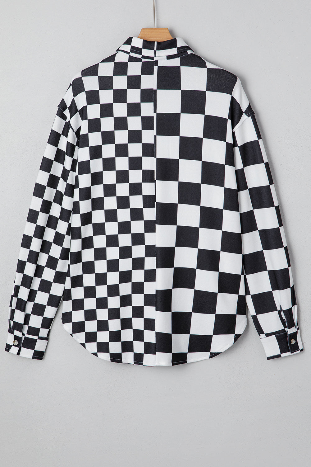 Black Checkerboard Flap Pocket Button Front Shacket
