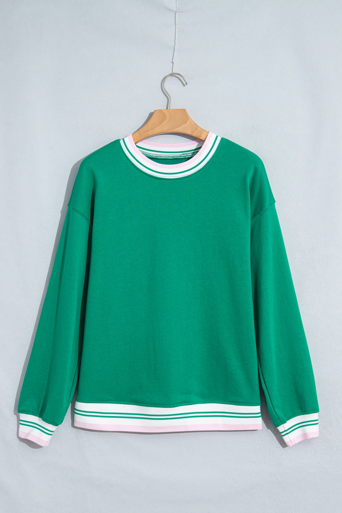 Bright Green Contrast Striped Trim Baggy Pullover Sweatshirt