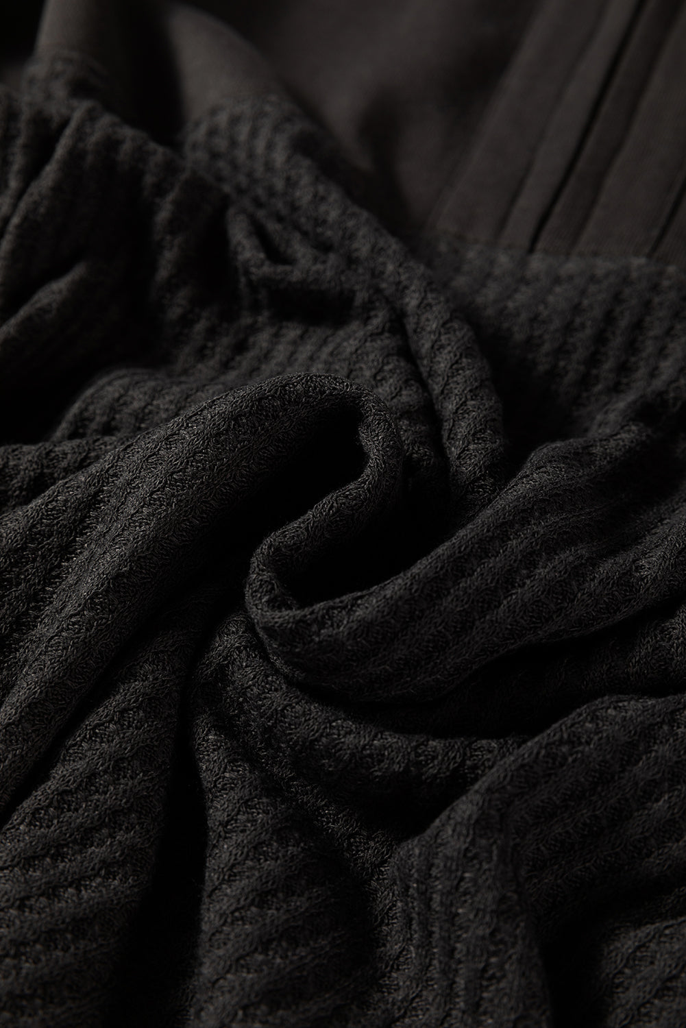 Carbon Grey Waffle Knit Patchwork Half Zipped Casual Sweatshirt