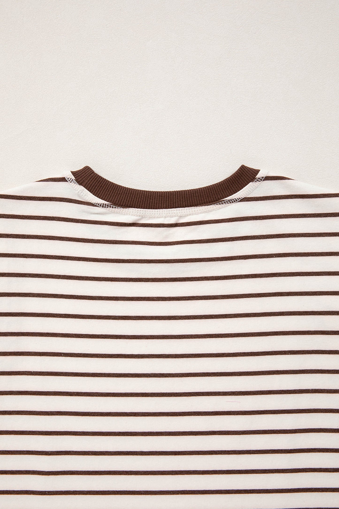 Brown Stripe Ribbed Round Neck Trim Loose Tank Top