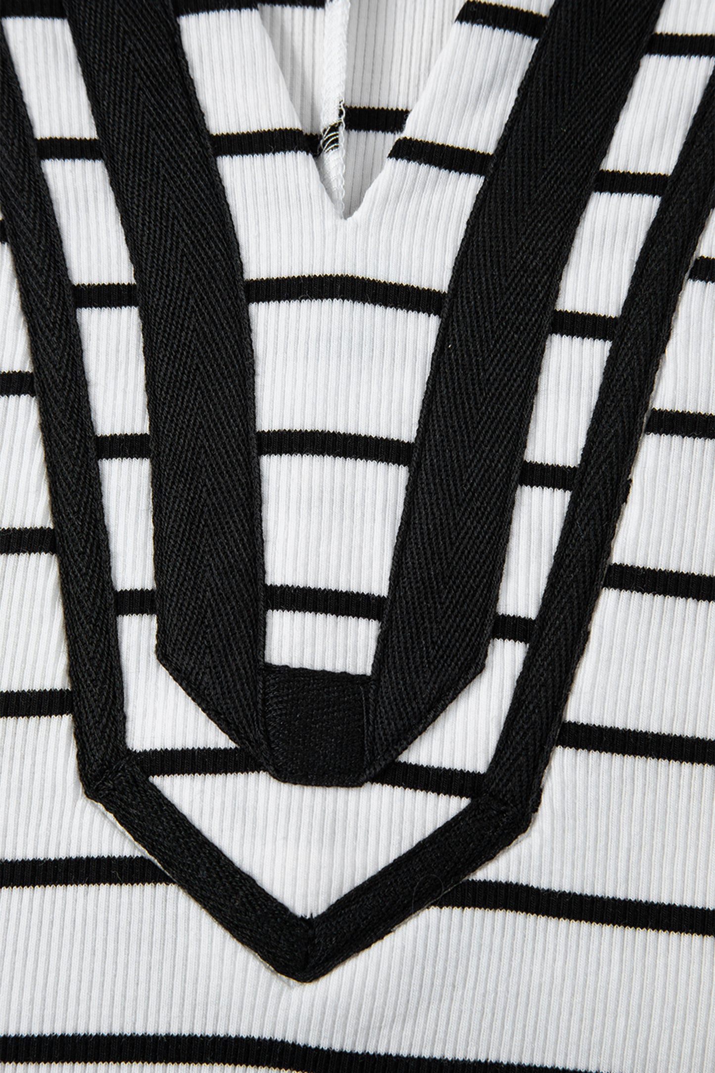 White Stripe Stand Collar V Neck Elastic Cuffs Half Sleeve Dolman Top