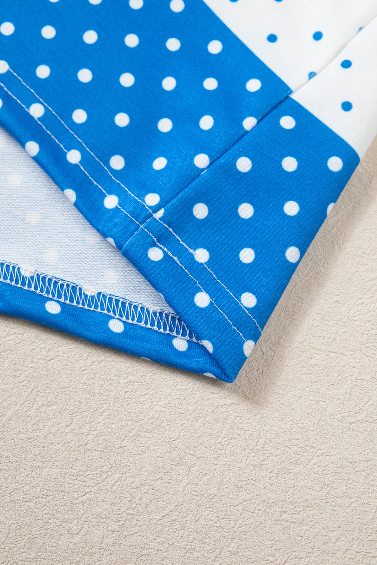 Blue Polka Dot Patchwork Colorblock Long Sleeve Top