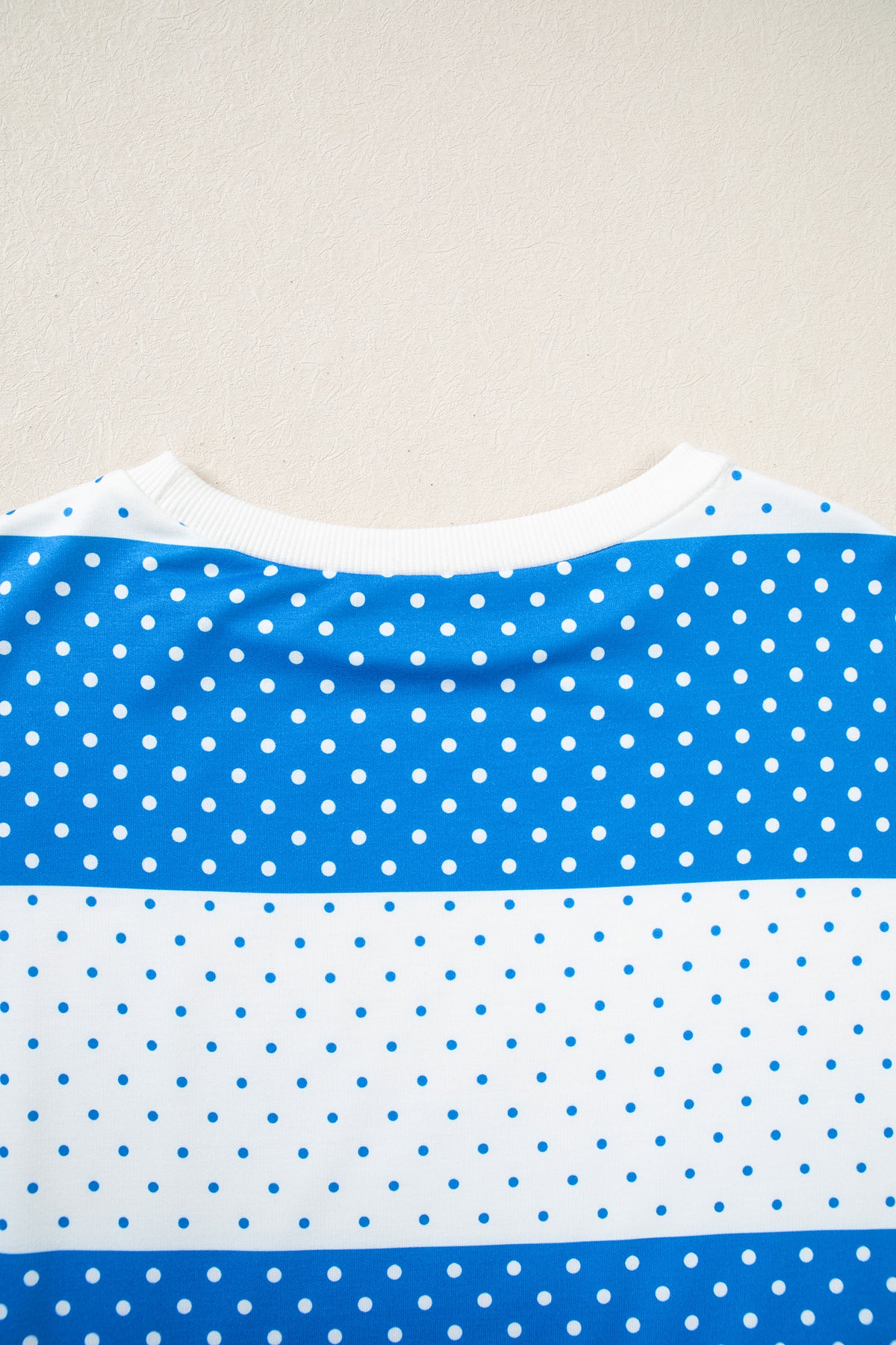 Blue Polka Dot Patchwork Colorblock Long Sleeve Top
