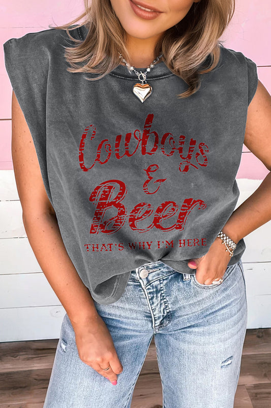 Sleet Cowboy & Beer Western Graphic Mineral Wash Tank Top