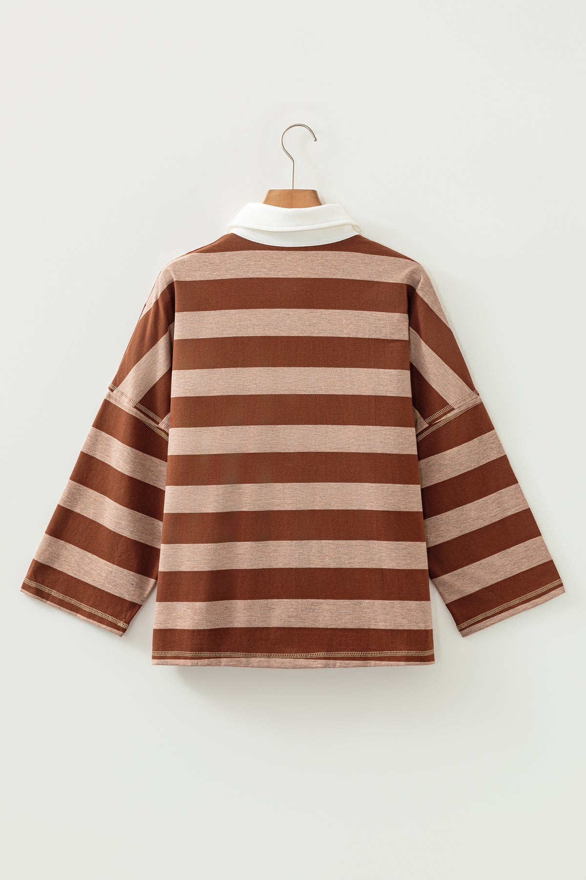 Blue Stripe Contrast Polo Collar Bracelet Sleeve Loose Top