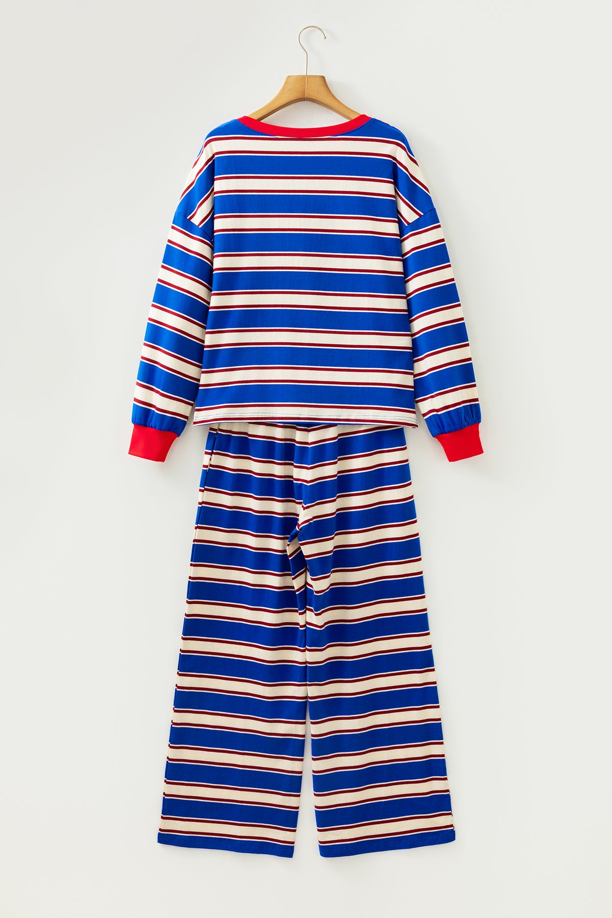 Khaki Stripe Contrast Trim Patchwork Casual Two-Piece Pants Set