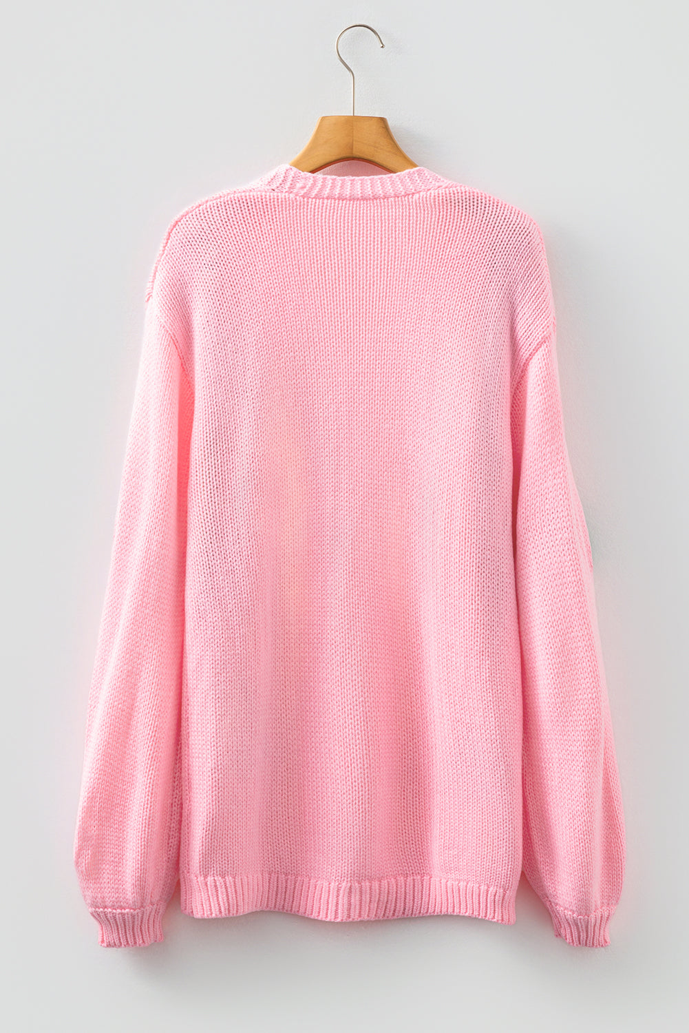 Light Pink Christmas Tree Print Open Front Drop Shoulder Midi Cardigan