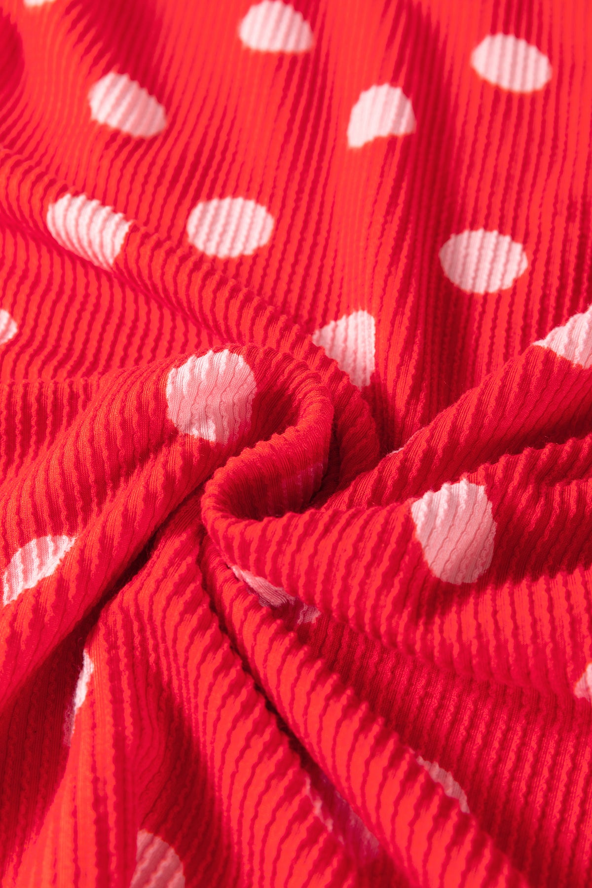Red Polka Dot Ribbed Knit Mock Neck Pullover Two Piece Pants Set