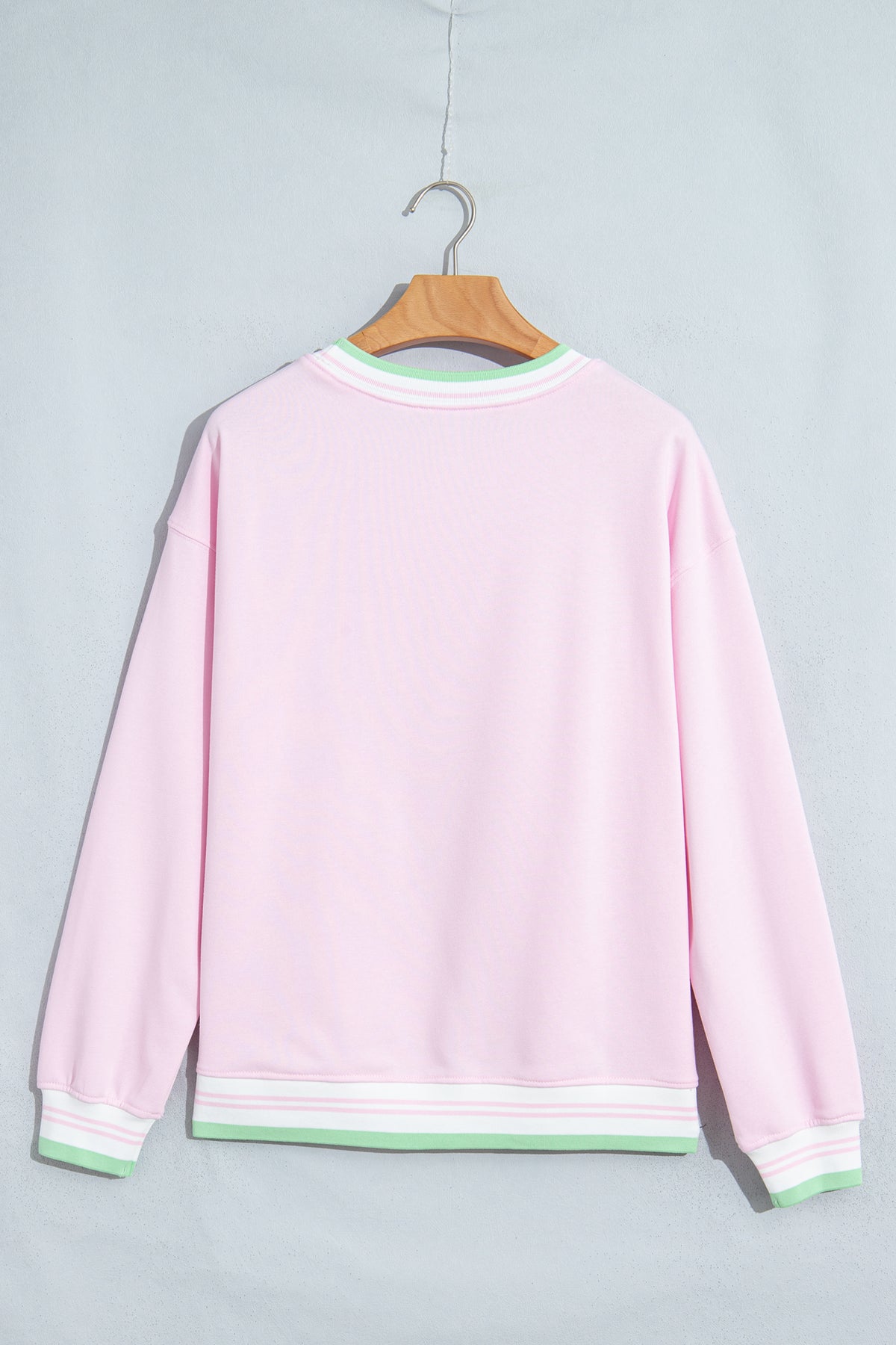 Bright Green Contrast Striped Trim Baggy Pullover Sweatshirt