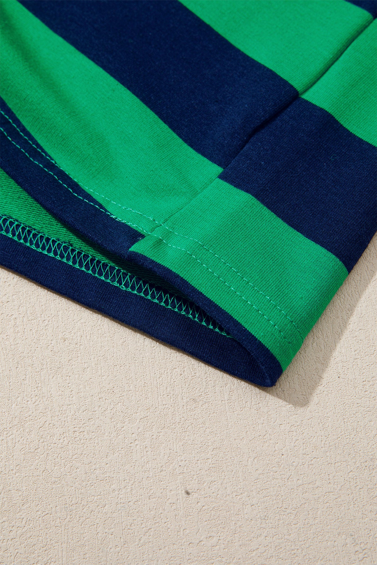 Green Stripe Quarter-Zip Metal Zipper Cover Stitch Hem Top