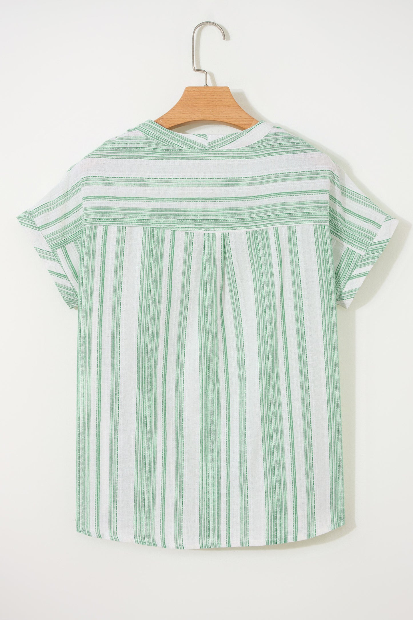 Green Breathable Gauze Half Button Short Sleeve Casual Blouse